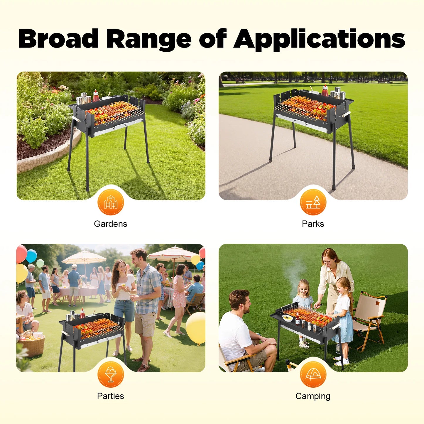 Barbecue Charcoal Grill Stainless Steel Folding Portable BBQ Tool Kits for Outdoor Cooking Camping or Any Outdoor Event