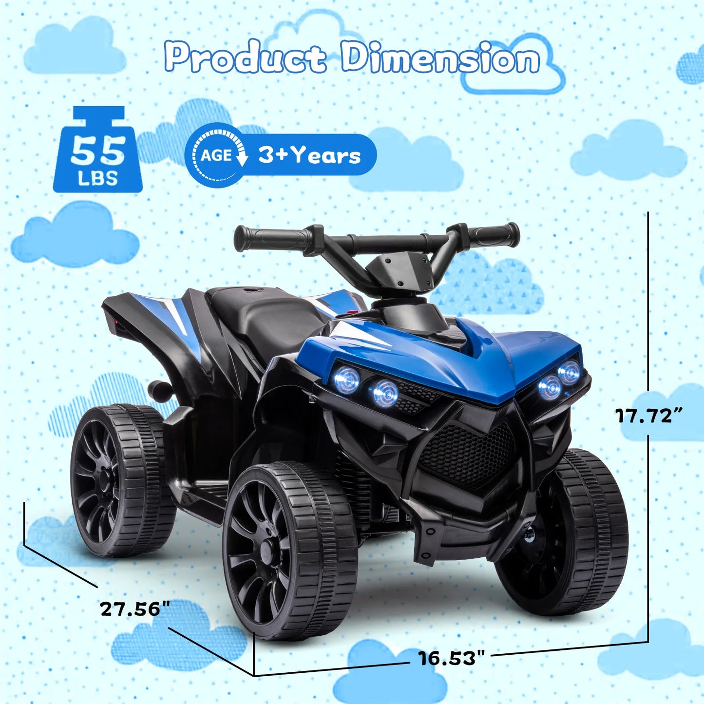 6V Ride On Toys 4-Wheeler Quad ATV Electric Car for Kids 1.8MPH Max Speed, Treaded Tires,Rubber Handles, Push-Button Accelerator
