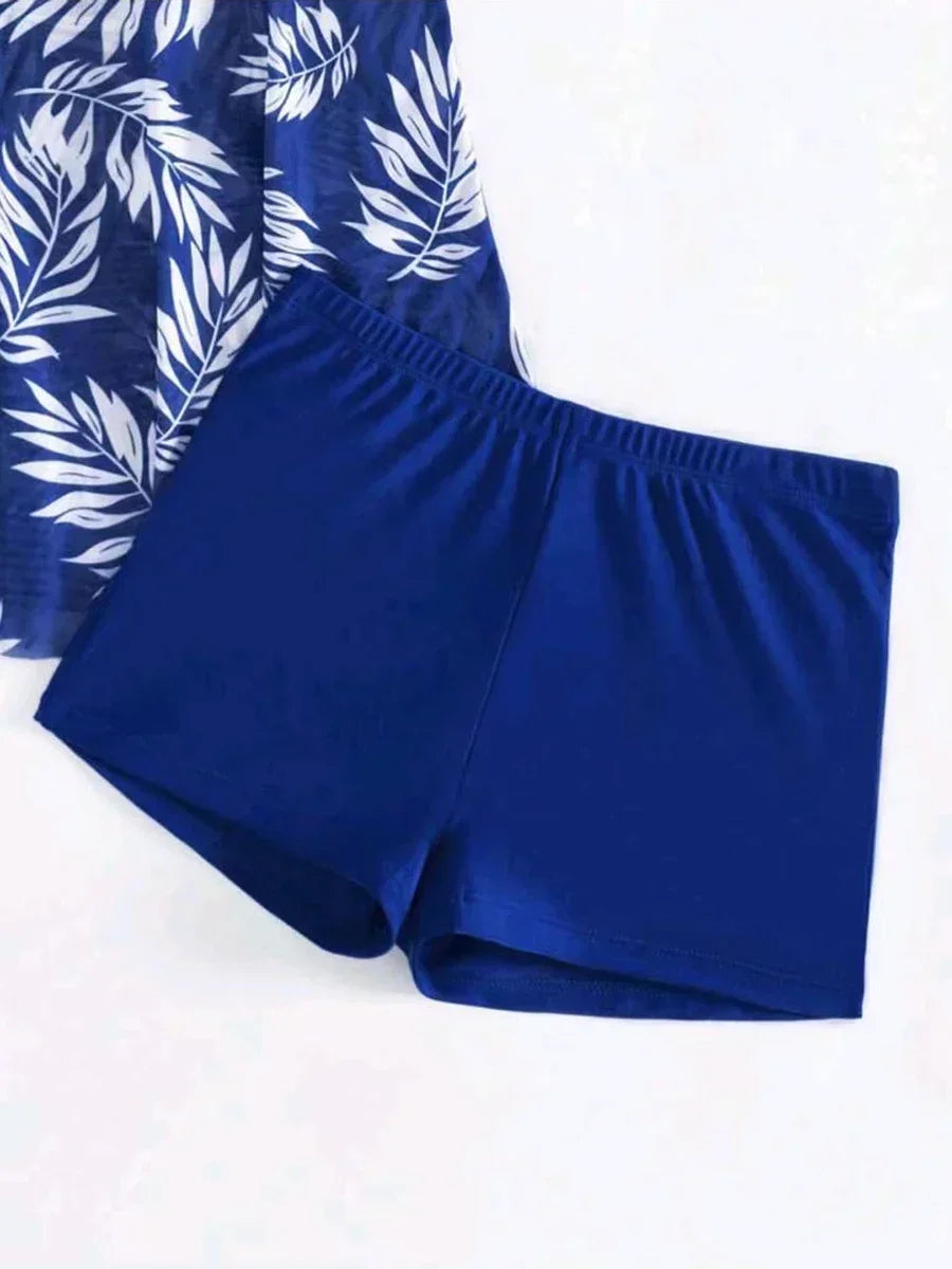 2024 Summer Short Dress Split Swimsuit Women's Sexy Fashion High Waist Swimsuit Thickened Mesh Print Swimming Beach Wear