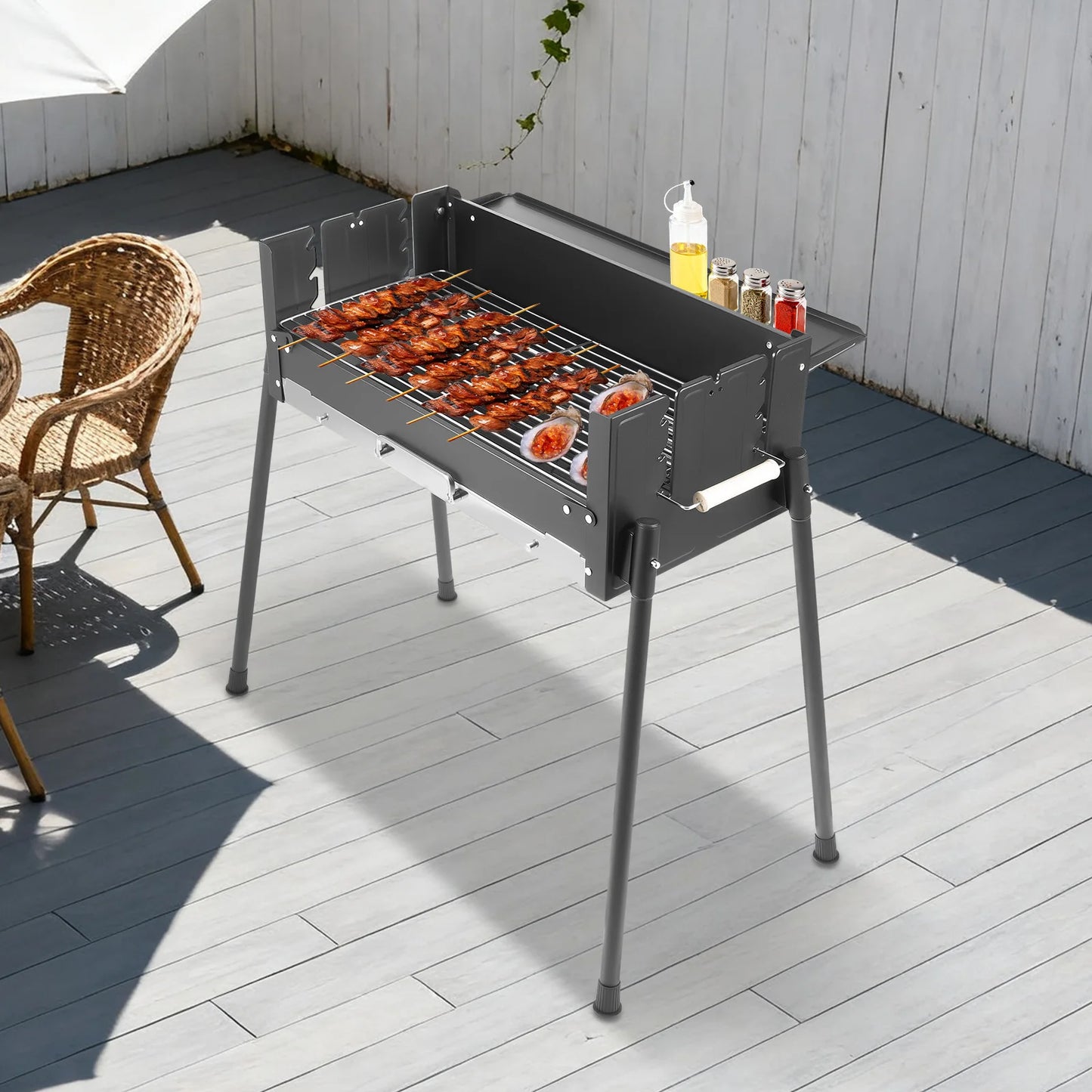 Barbecue Charcoal Grill Stainless Steel Folding Portable BBQ Tool Kits for Outdoor Cooking Camping or Any Outdoor Event