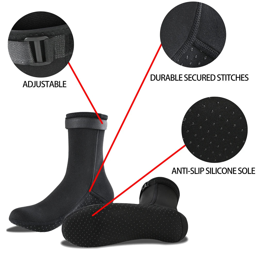 3mm Diving Surfing Boots Winter Warm Unisex Thermal Beach Sock Anti Slip Neoprene Wearable Portable Lightweight for Water Sport