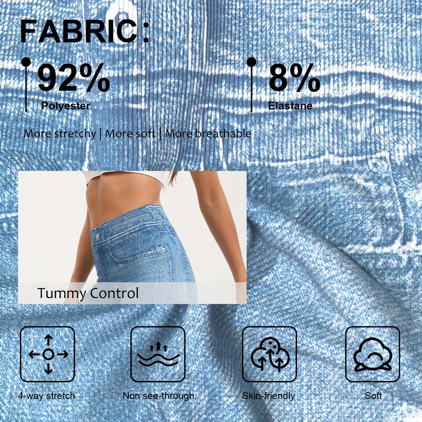 3PCS Women Imitating Denim  High-Waist Legging Flat Fashionable Tight Pants Elastic Fitness And Yoga Pants Sexy Pencil Pants
