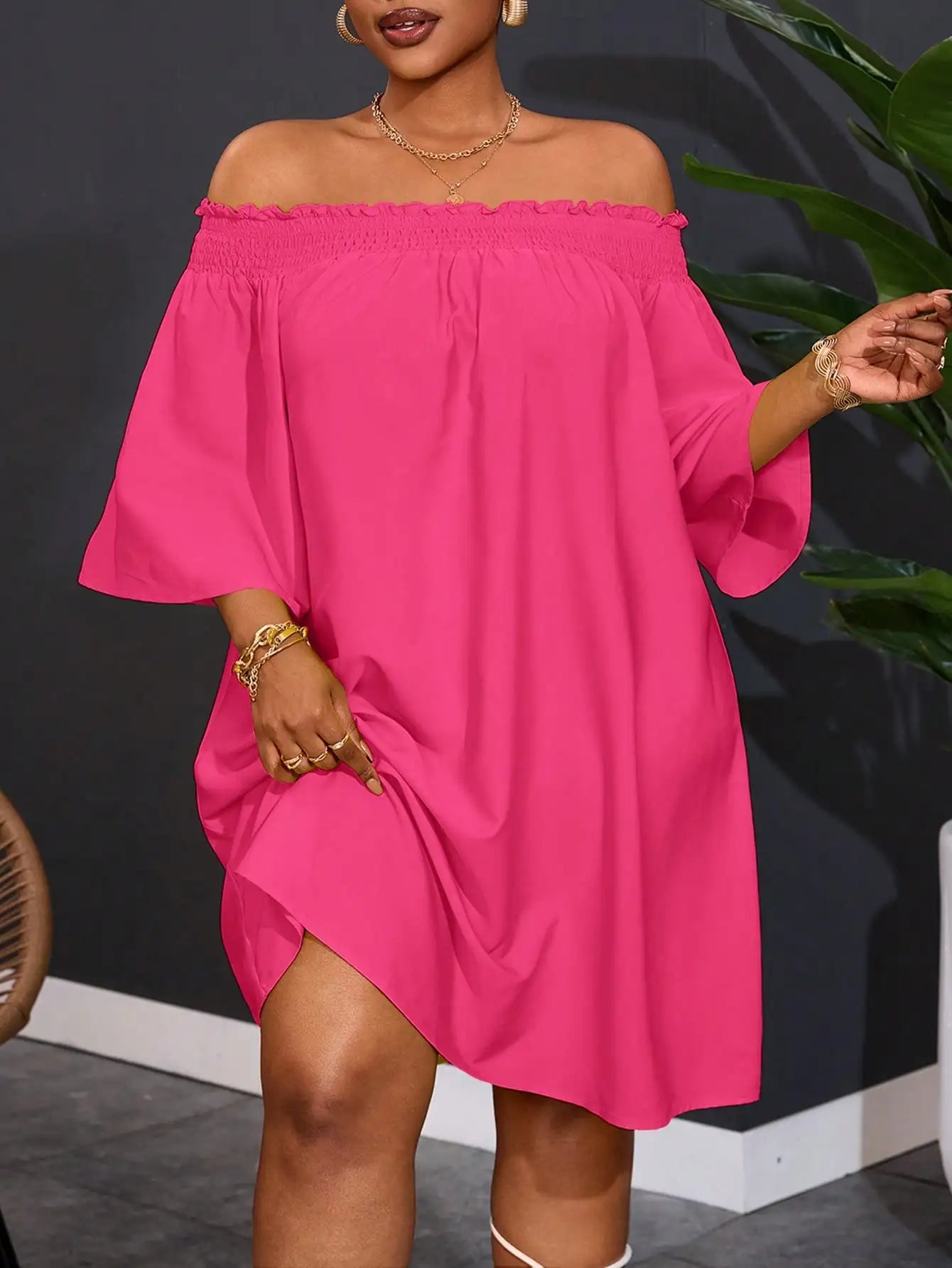 Off Shoulder Orange A-Line Dress For Women Summer Casual Vacation Outfit