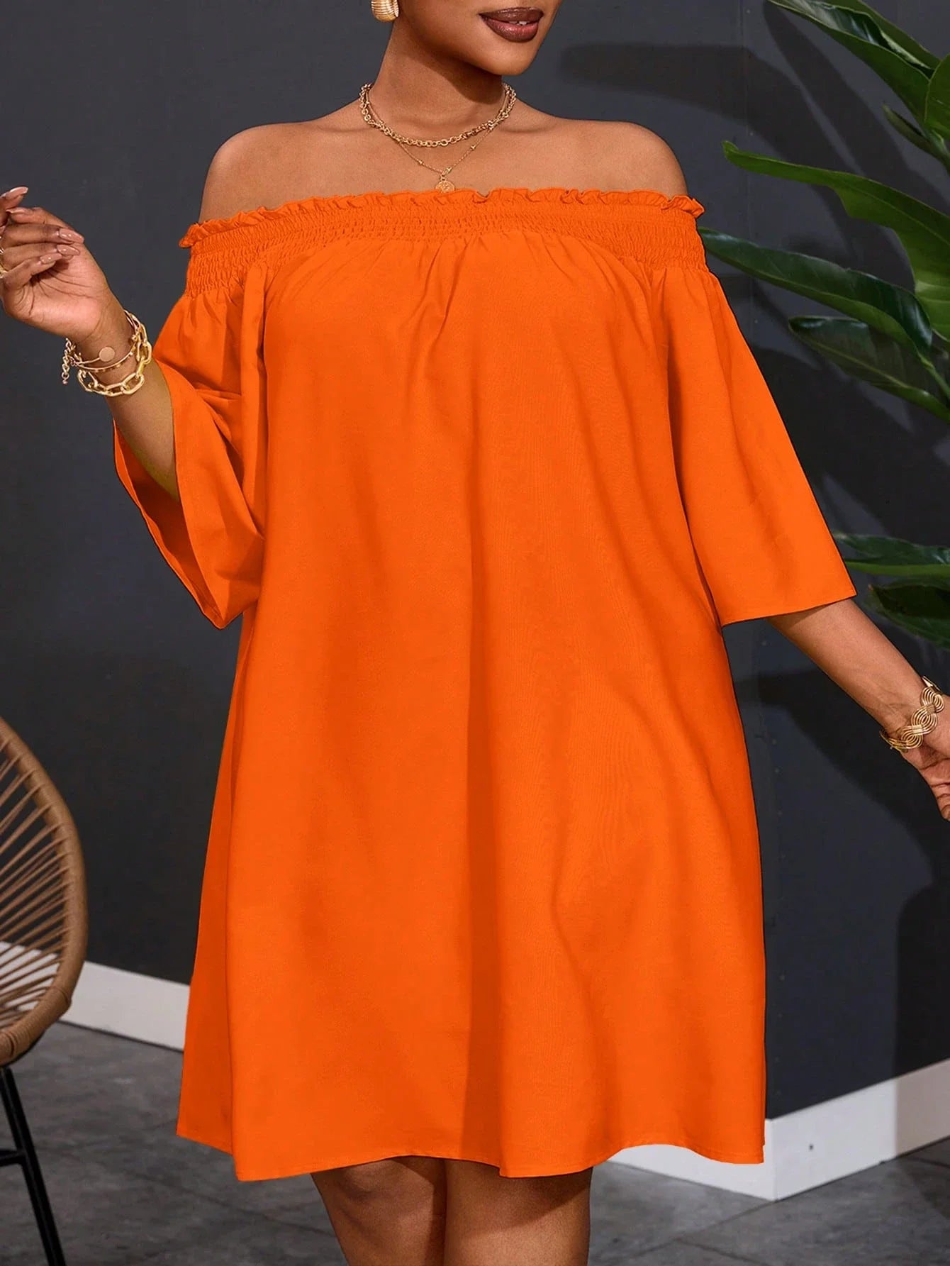 Off Shoulder Orange A-Line Dress For Women Summer Casual Vacation Outfit