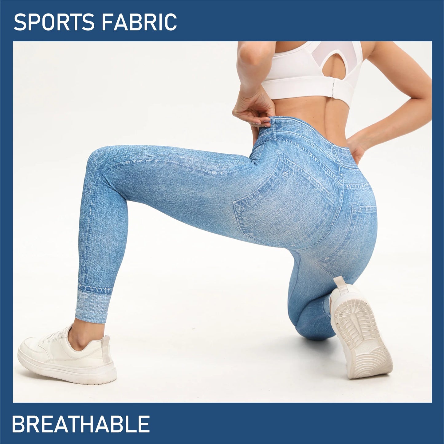 3PCS Women Imitating Denim  High-Waist Legging Flat Fashionable Tight Pants Elastic Fitness And Yoga Pants Sexy Pencil Pants