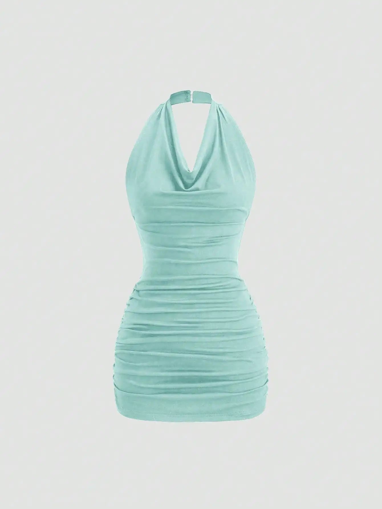 Black Plunging Neck Halter Tie Back Sleeveless Bodycon Mini Dress