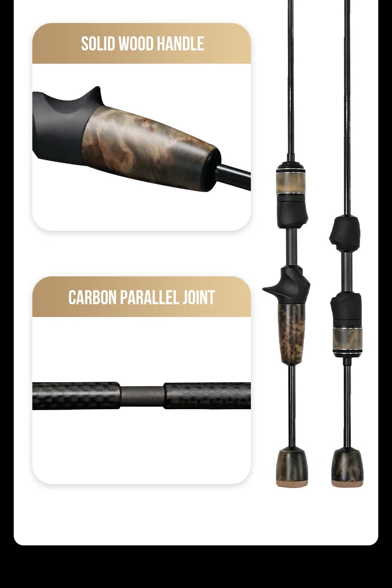 Seasir Stream Spining Baitcasting Fihsing Rods Ultralight Carbon Solid Wood Handle  Fuji A+O 40T Carbon Cloth  Lure Weight 1-10g