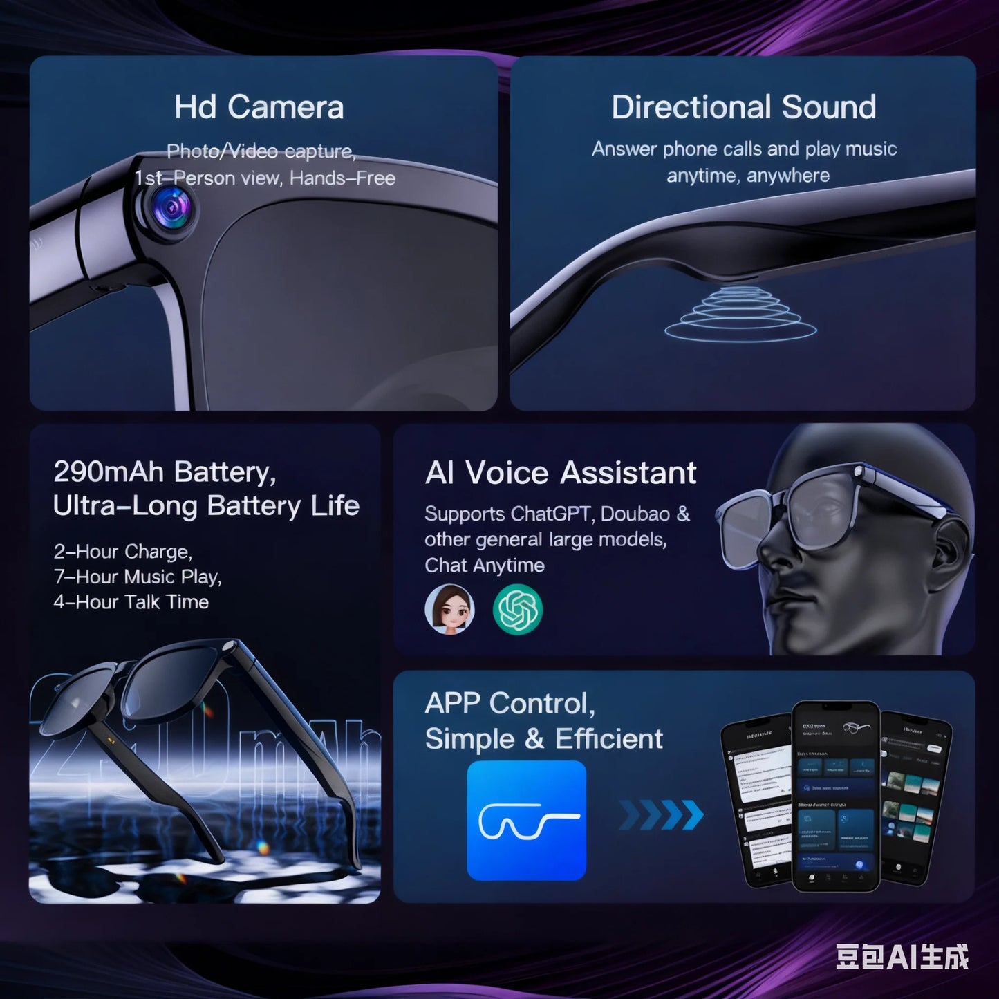 New 8-megapixel HD camera glasses with 1080p HD video recording and photo capture featuring image stabilization