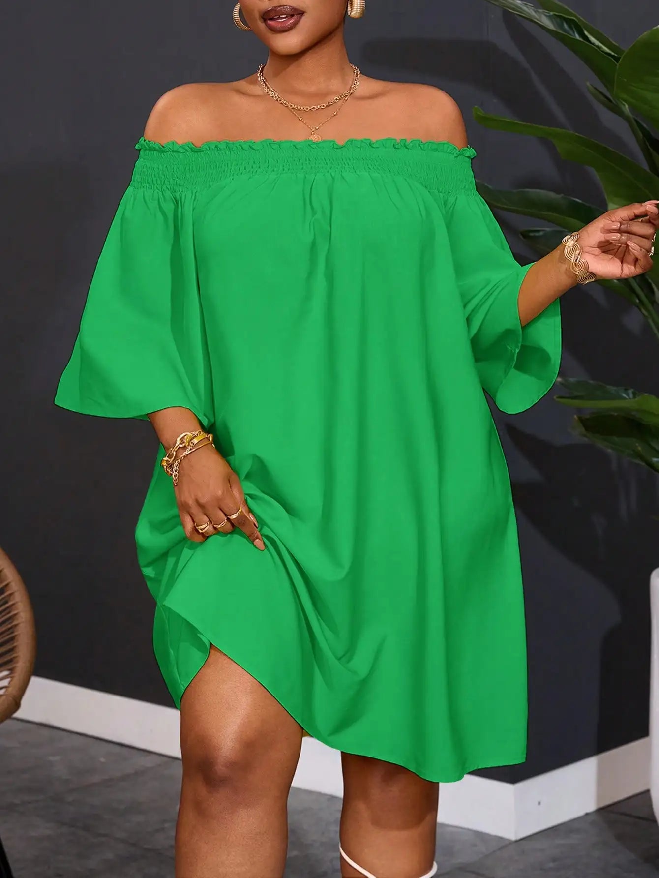 Off Shoulder Orange A-Line Dress For Women Summer Casual Vacation Outfit