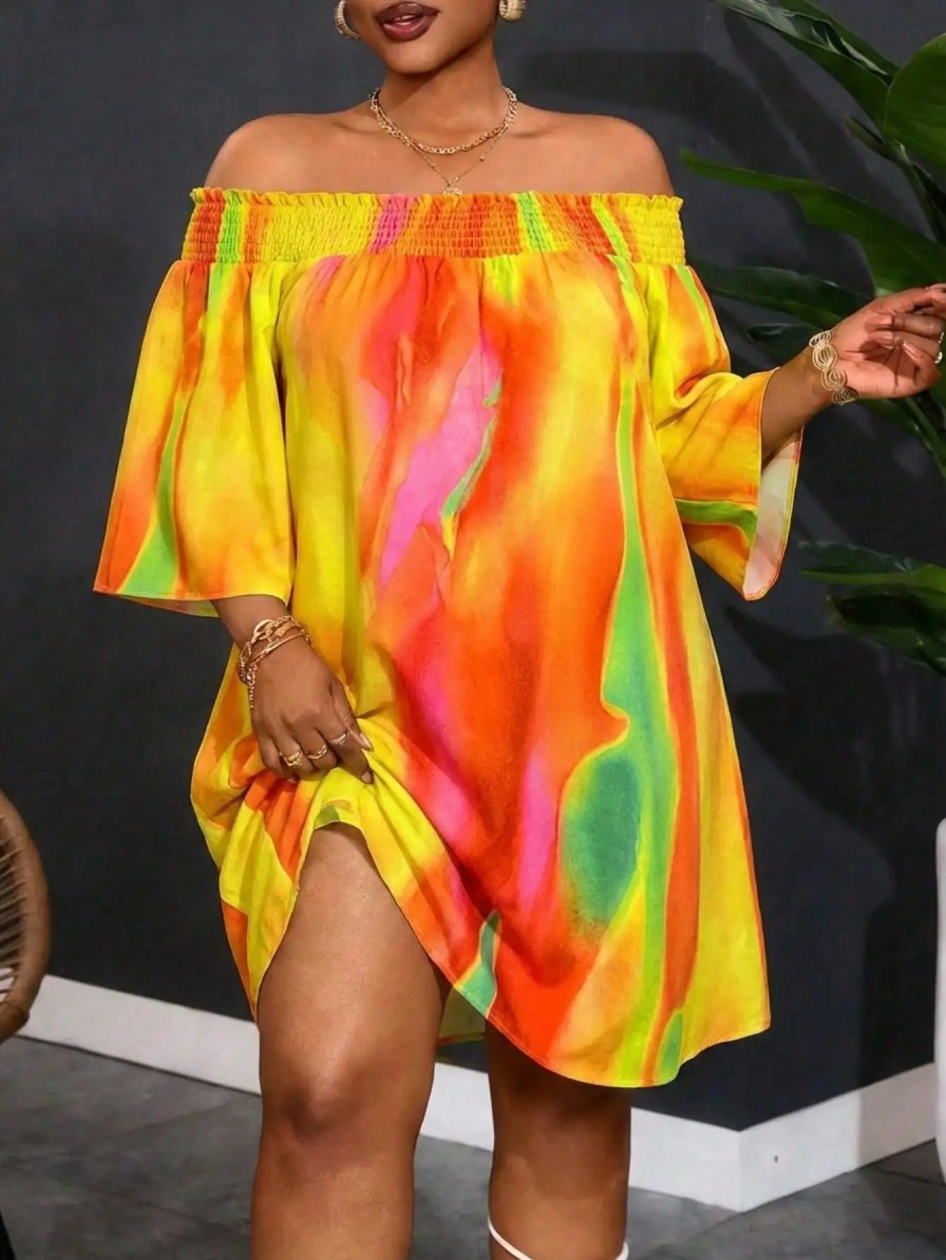 Off Shoulder Orange A-Line Dress For Women Summer Casual Vacation Outfit