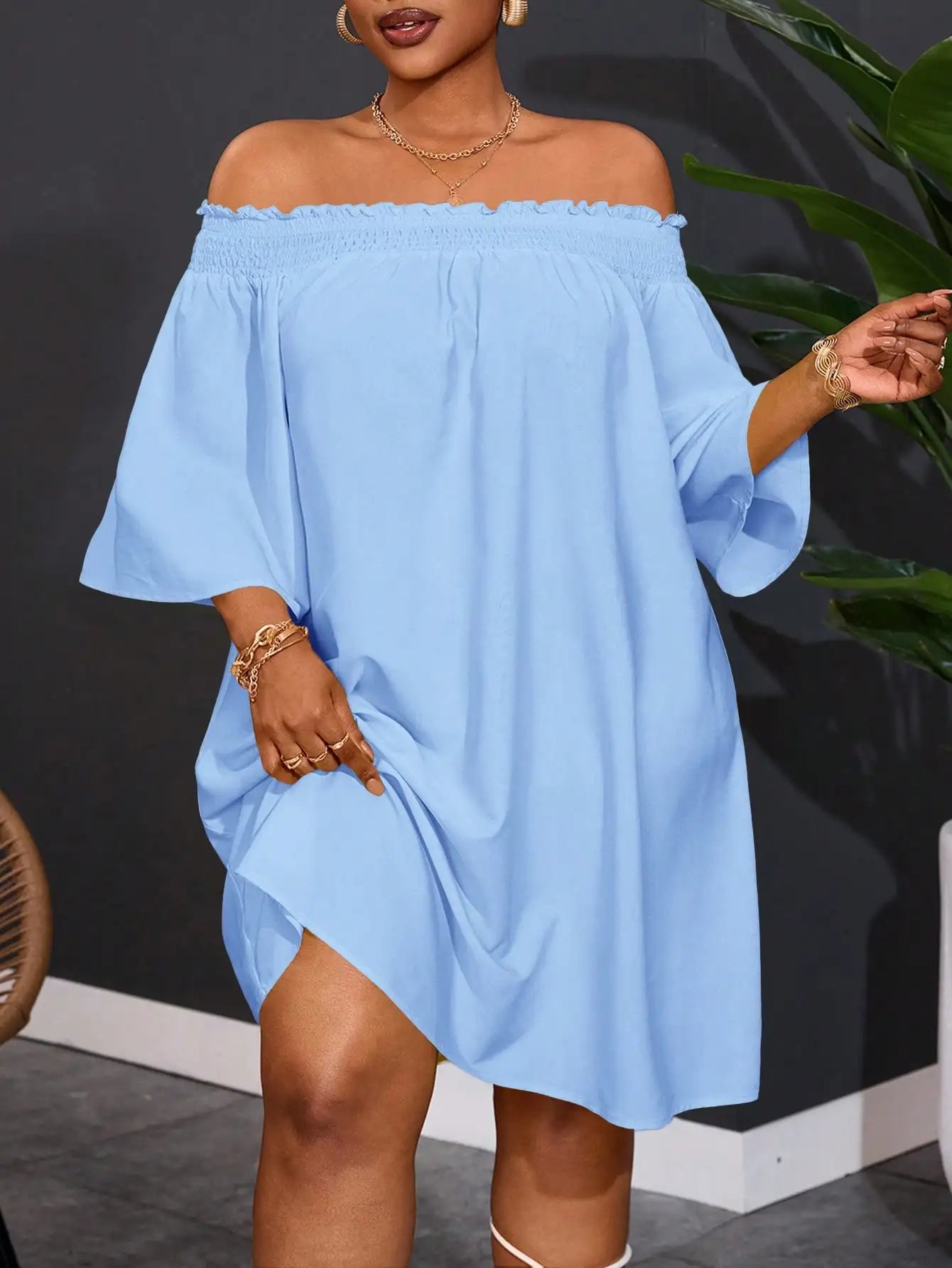 Off Shoulder Orange A-Line Dress For Women Summer Casual Vacation Outfit