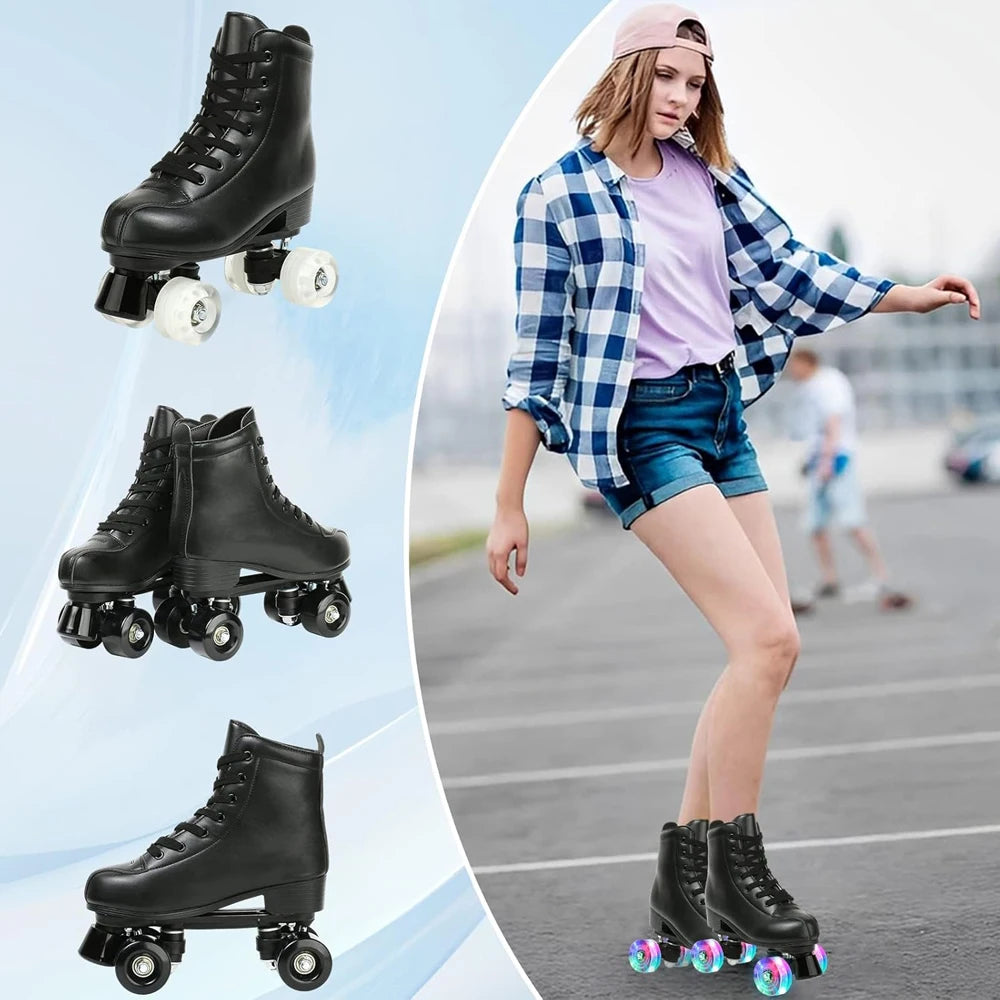 Outdoor Skating Sport Shoes PU Leather Roller Skates Skating Shoes Quad Skates Sneakers Beginner Men Women Roller Skating Shoes