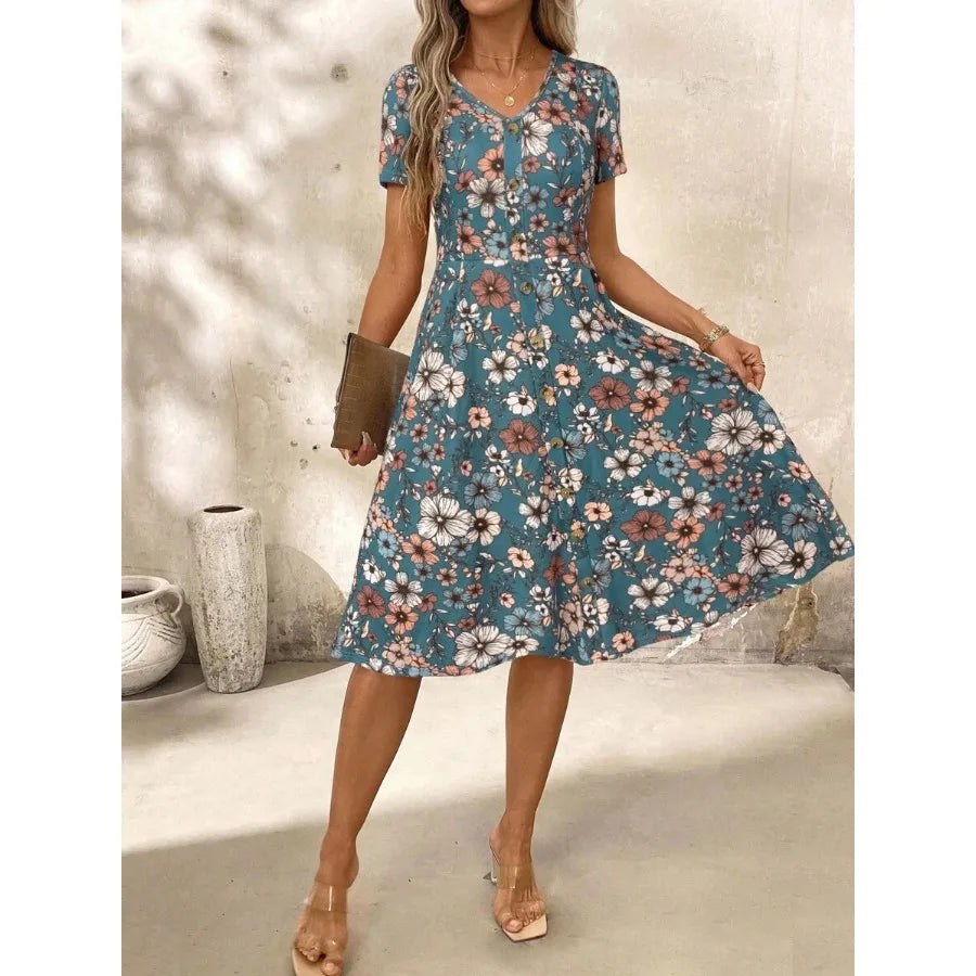 【New style】 Clasi V-Neck Button Red Polka Dot Waist Cinched Women Dress, Spring Clothes, Valentine Day Dress, Casual Dresses Fo