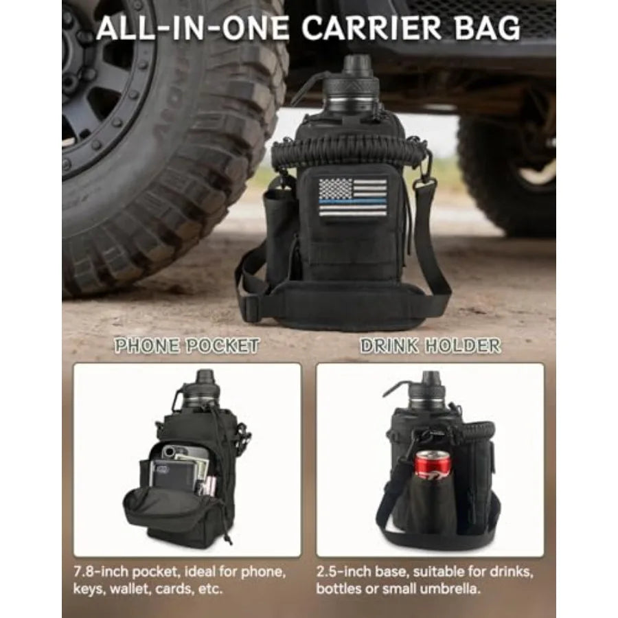 64 oz Insulated Water Bottle with Sleeve Half Gallon Metal Gym Water Jug for Men Women Black