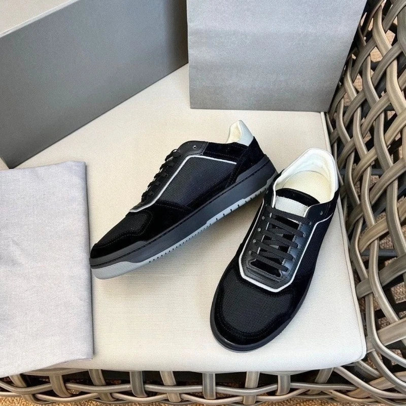 2025 New Luxury Men's Low Top Sneakers Leather Patchwork Minimalist Round Toe Casual Versatile Best Seller Footwear