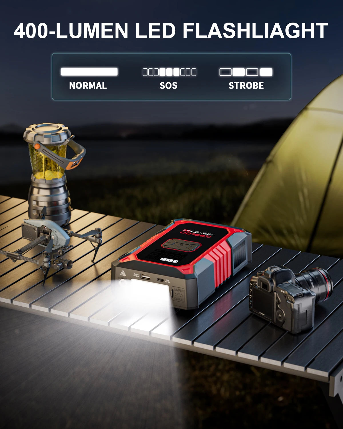 GOOLOO A3 Jump Starter with Air Compressor, 3000A Portable Car Battery Booster (9.0 Gas/6.5L Diesel) with 150PSI Auto-Shutoff Ti