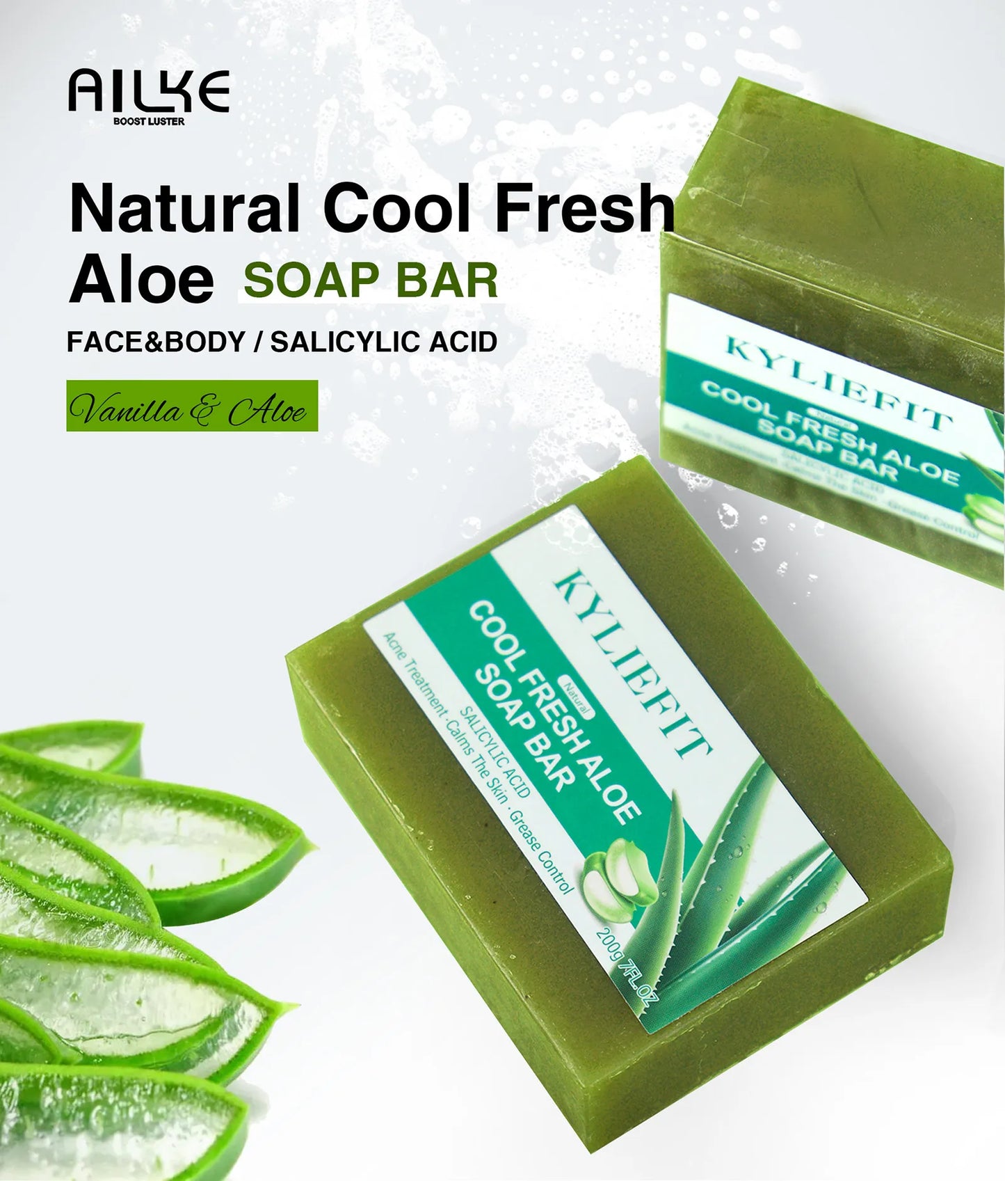AILKE Aloe Vera Whitening Soap, Remove Acne, Pimples, Skin Radiant, Improve Skin Luster, Vegan Bath Wash for Women Men