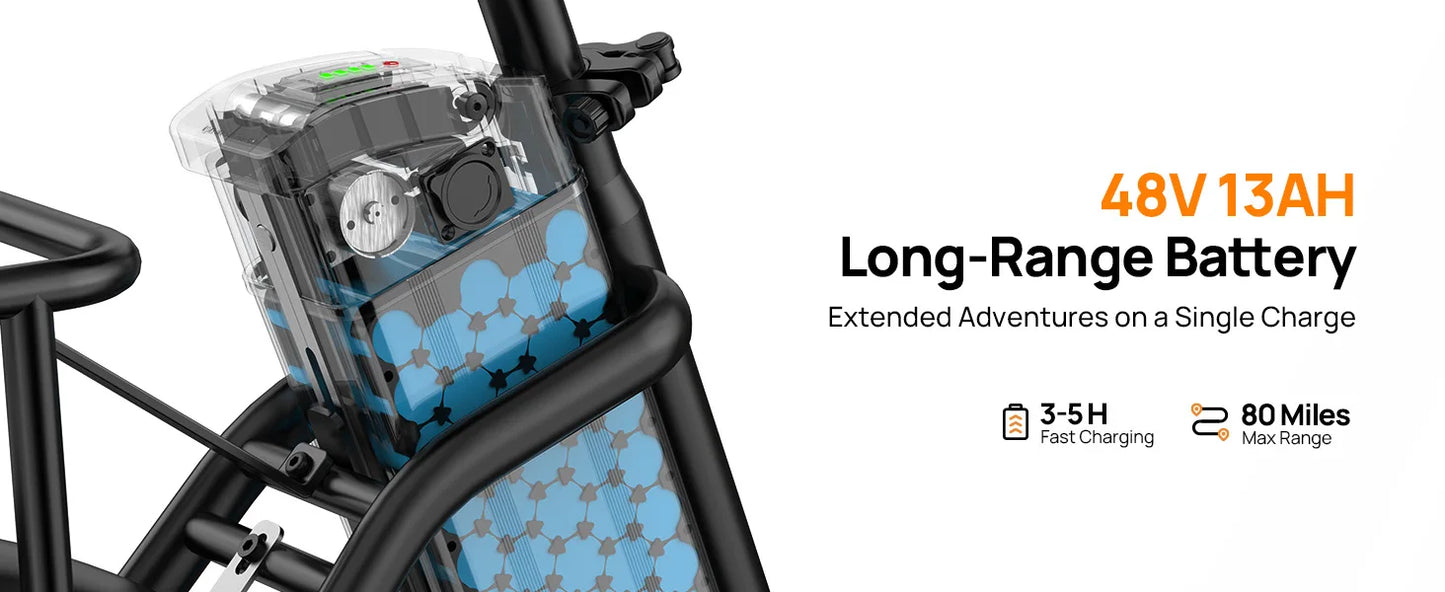 URLIFE 1000W E20 Electric Bike | 48V 13Ah Removable Battery, 20MPH, 20''X3" Fat Tire, 7-Speed E-Bike with Dual Disc Brake