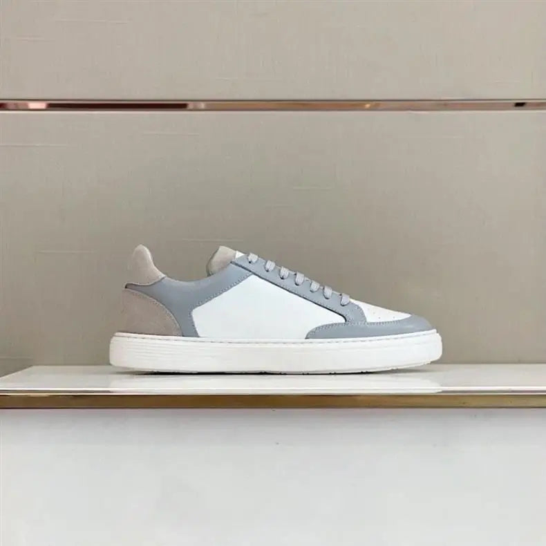 2025 New Luxury Men's Low Top Sneakers Leather Patchwork Minimalist Round Toe Casual Versatile Best Seller Footwear