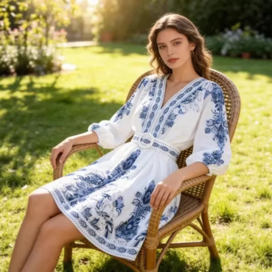 【New style】2026 women's dress high-end bohemian print holiday dress for women