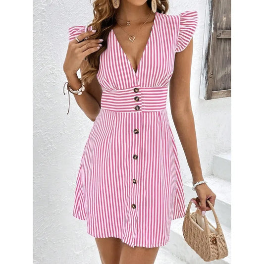 【New style】 Frenchy Women's Leopard Print Simple Daily V-Neck Dress, Teacher Dress, Casual Women Dresses, 4th Of July Clothes,