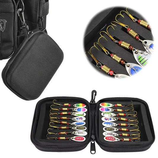 16Pcs Spinner Lure Fishing Set with Hand Crank for Pike Walleye Trout Bass Salmon Continuous Flickering Vibration Effect