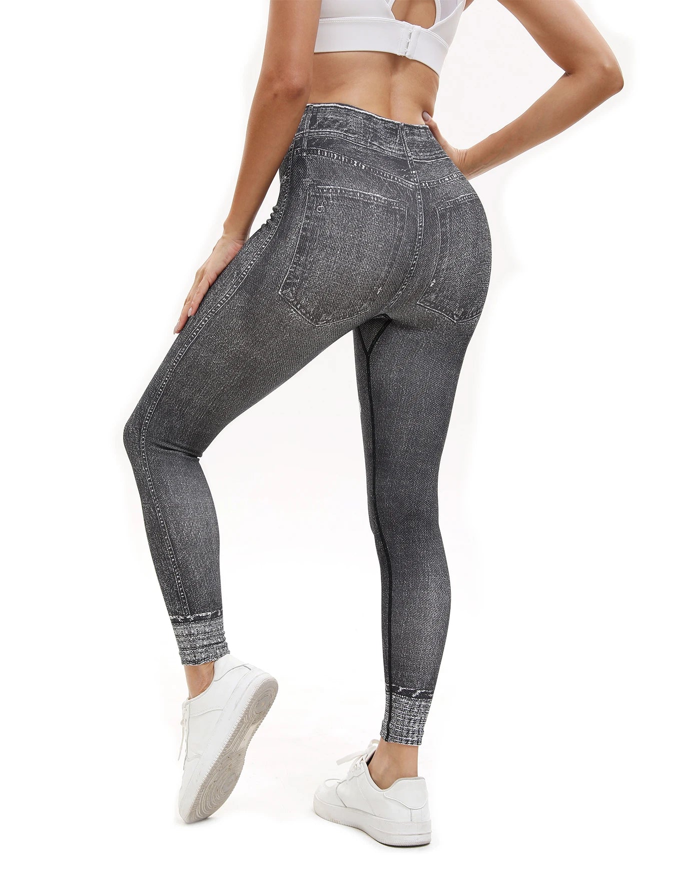 3PCS Women Imitating Denim  High-Waist Legging Flat Fashionable Tight Pants Elastic Fitness And Yoga Pants Sexy Pencil Pants