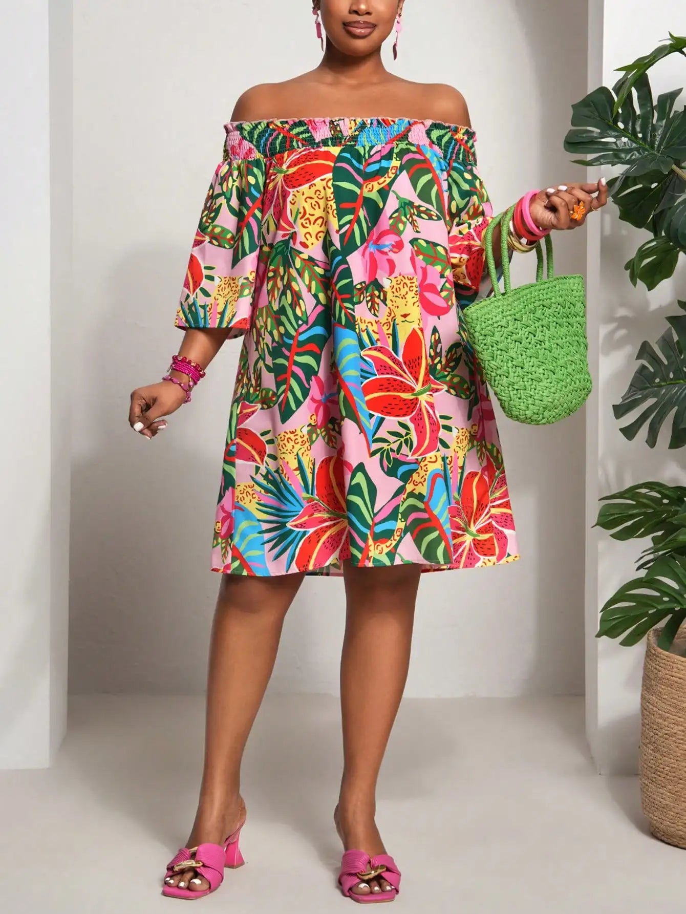 Off Shoulder Orange A-Line Dress For Women Summer Casual Vacation Outfit