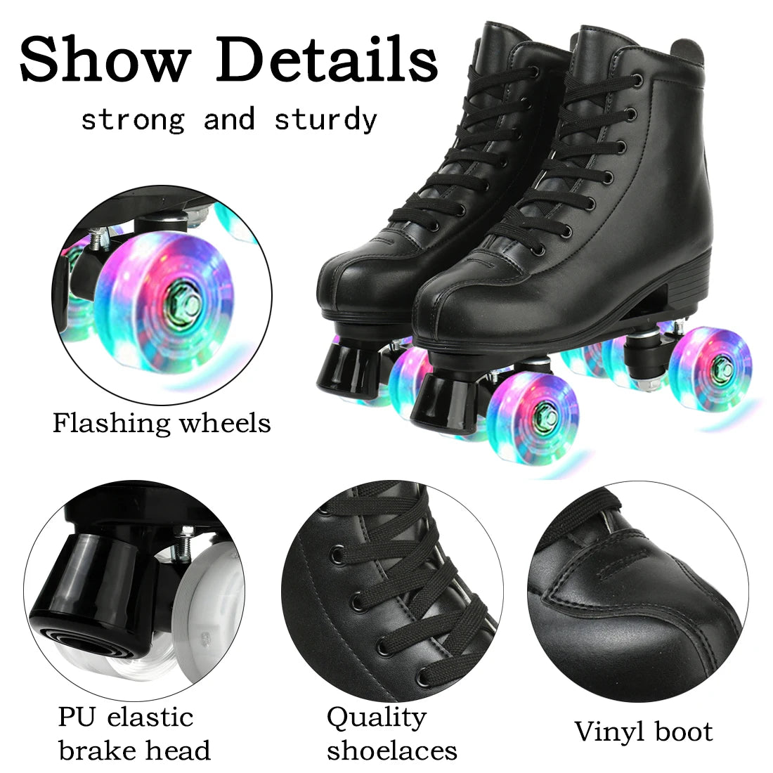 Hot Outdoor Skating Sport Shoes Double Row Roller Skates Pu Leather Roller Skate Shoes 4 Wheels Quad Sneakers Breathable Comfort