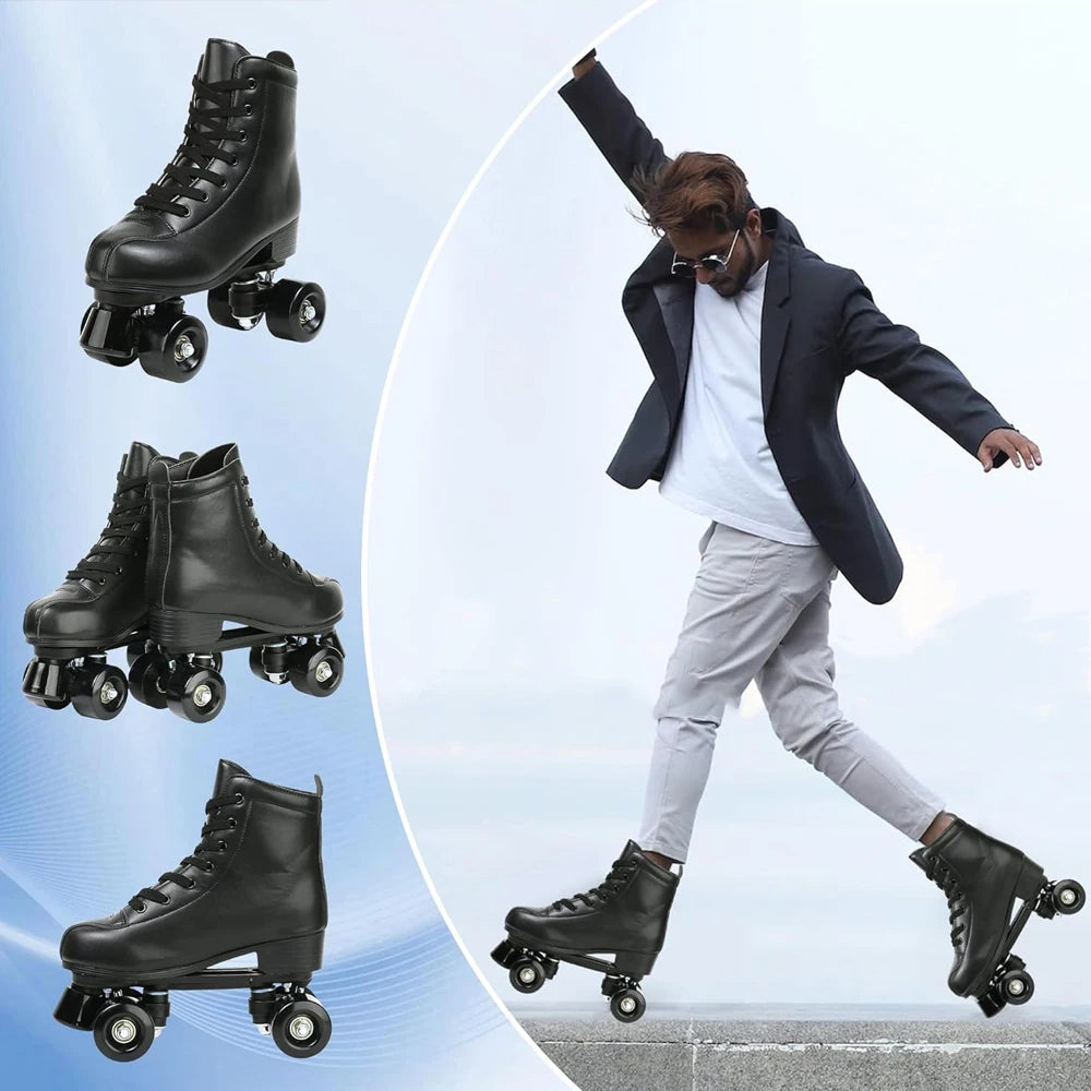 Outdoor Skating Sport Shoes PU Leather Roller Skates Skating Shoes Quad Skates Sneakers Beginner Men Women Roller Skating Shoes