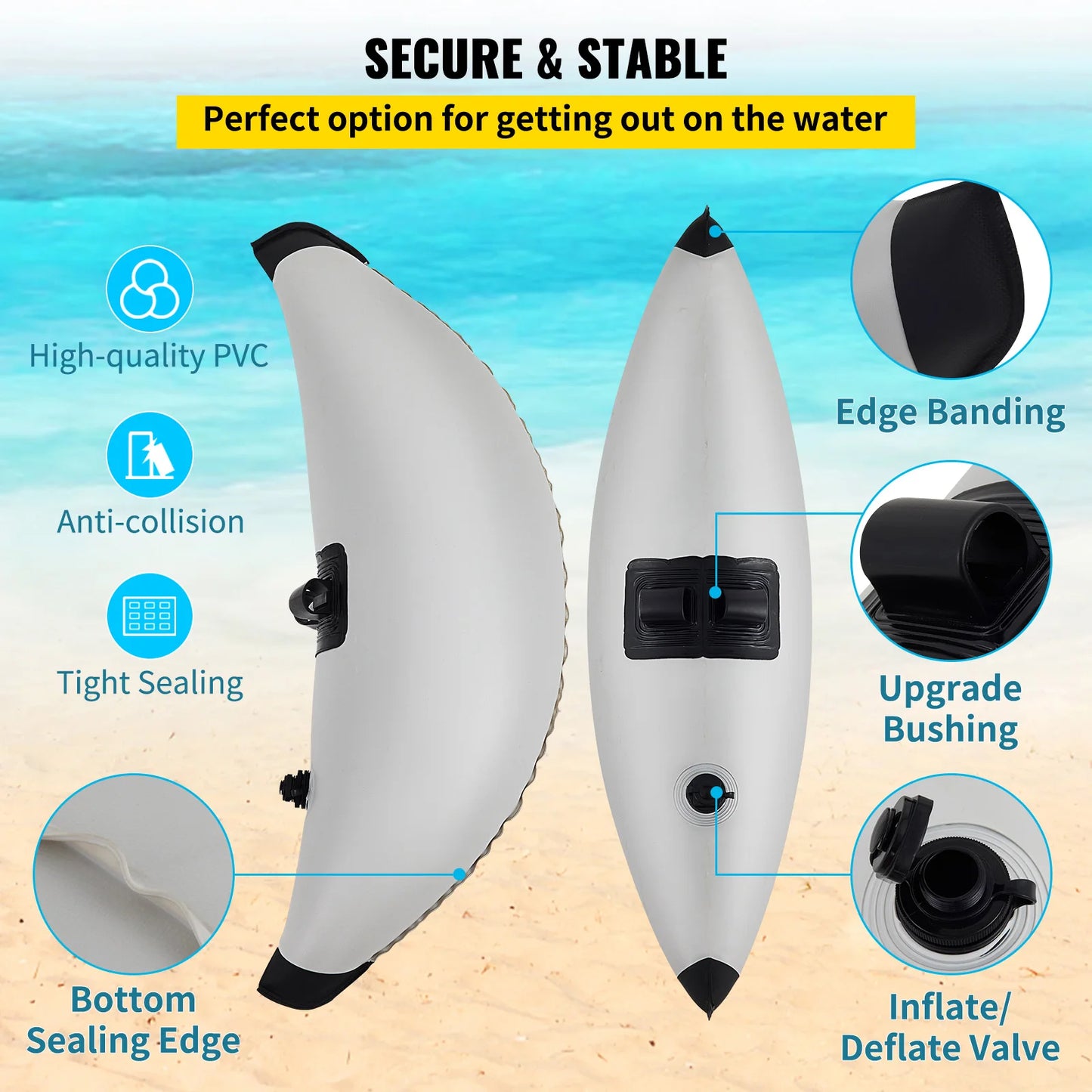 SucceBuy 2 PCS Kayak Outrigger Stabilizers PVC Inflatable Outrigger Float with Sidekick Arms Rod Fit for Canoes, Fishing Boats