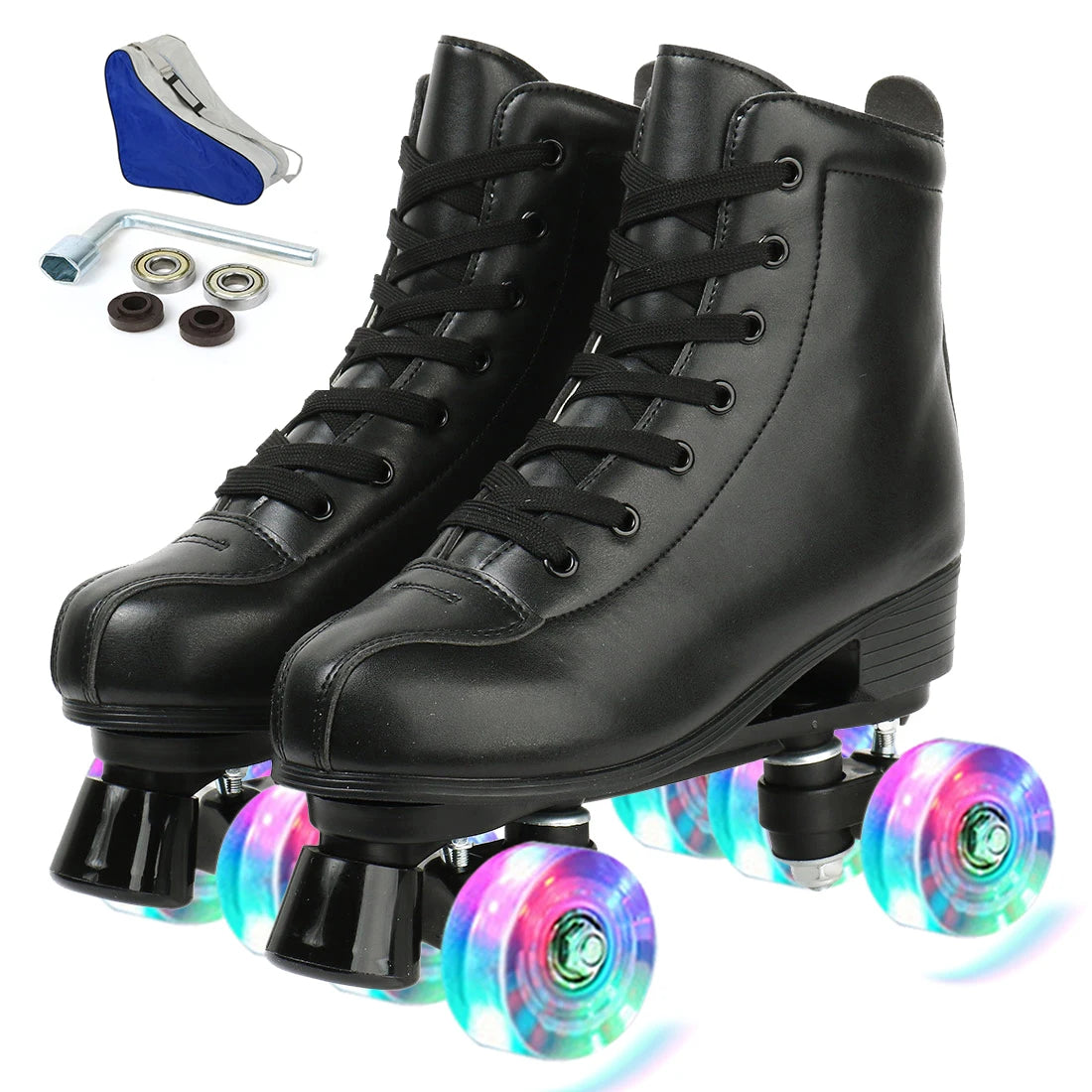 Hot Outdoor Skating Sport Shoes Double Row Roller Skates Pu Leather Roller Skate Shoes 4 Wheels Quad Sneakers Breathable Comfort