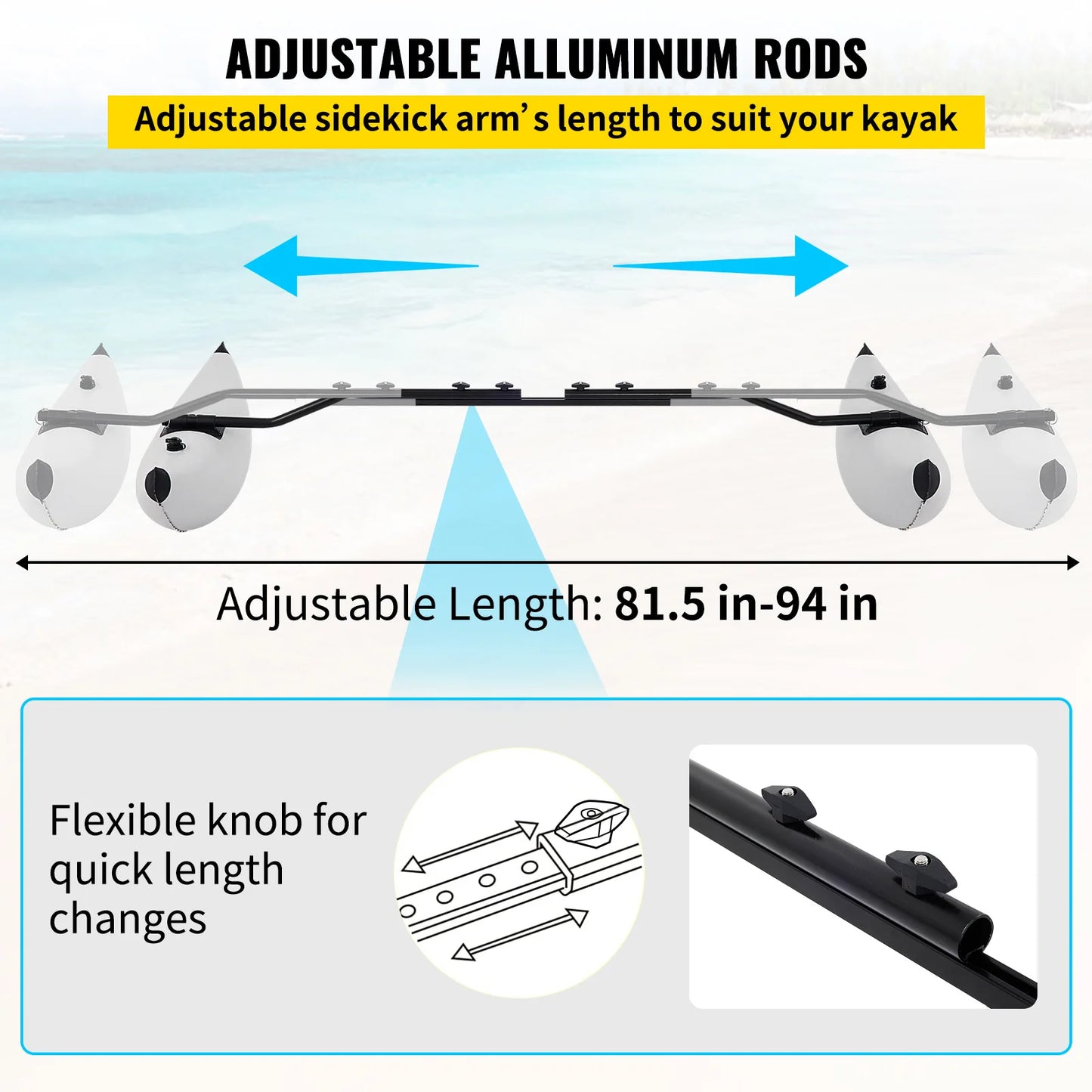SucceBuy 2 PCS Kayak Outrigger Stabilizers PVC Inflatable Outrigger Float with Sidekick Arms Rod Fit for Canoes, Fishing Boats