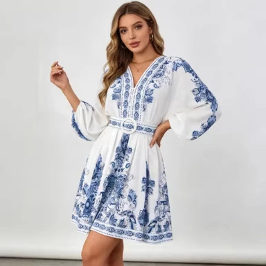 【New style】2026 women's dress high-end bohemian print holiday dress for women
