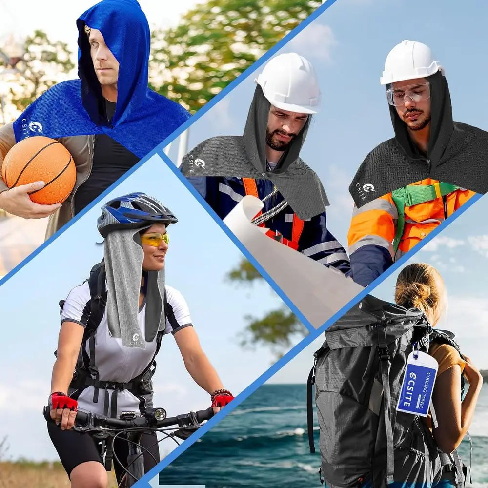 2-Pack Cooling Hoodie Towels, UPF 50 Sun Protection, Ideal for Hot Weather, Sports, Camping, and Cycling