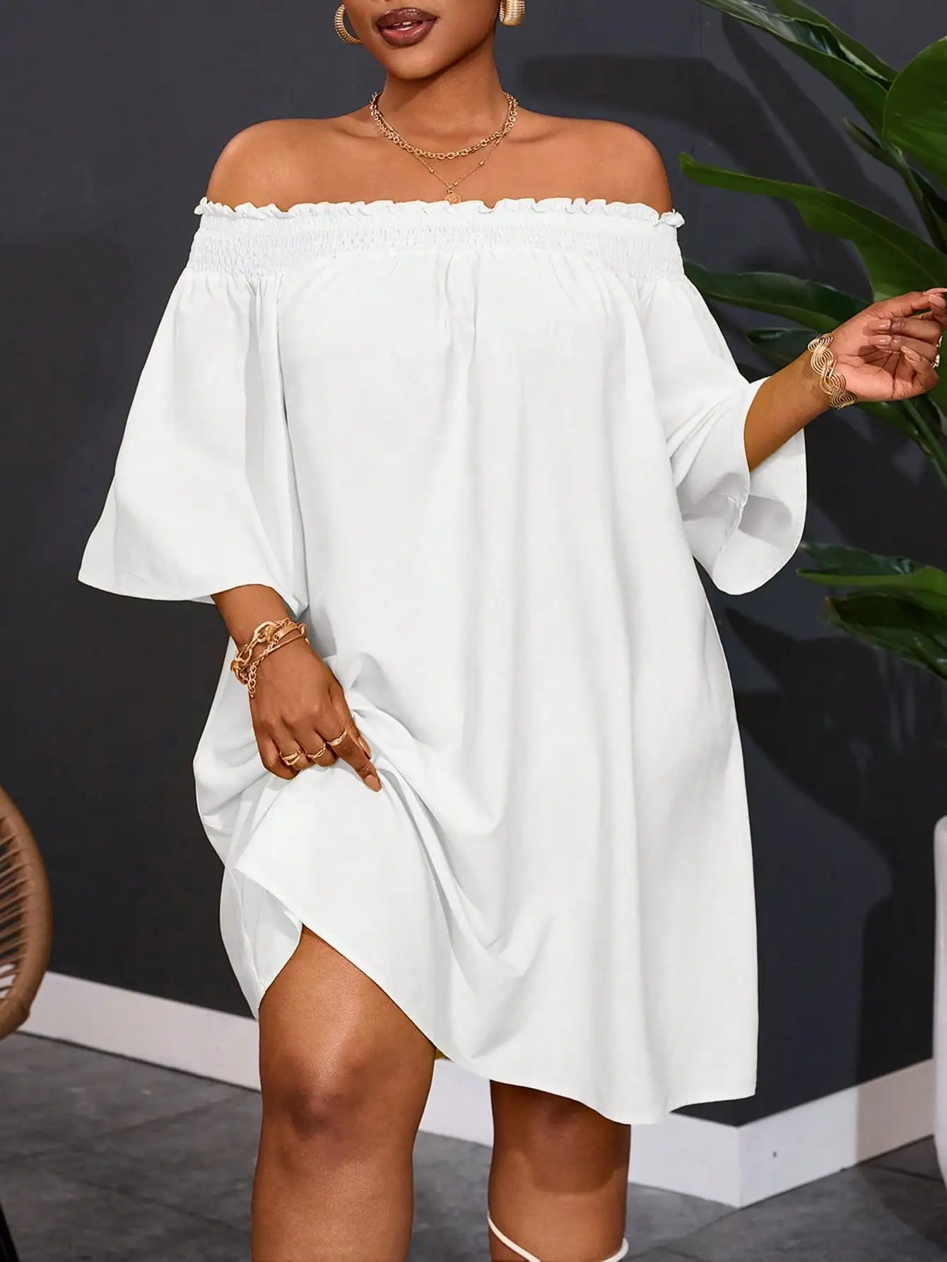 Off Shoulder Orange A-Line Dress For Women Summer Casual Vacation Outfit