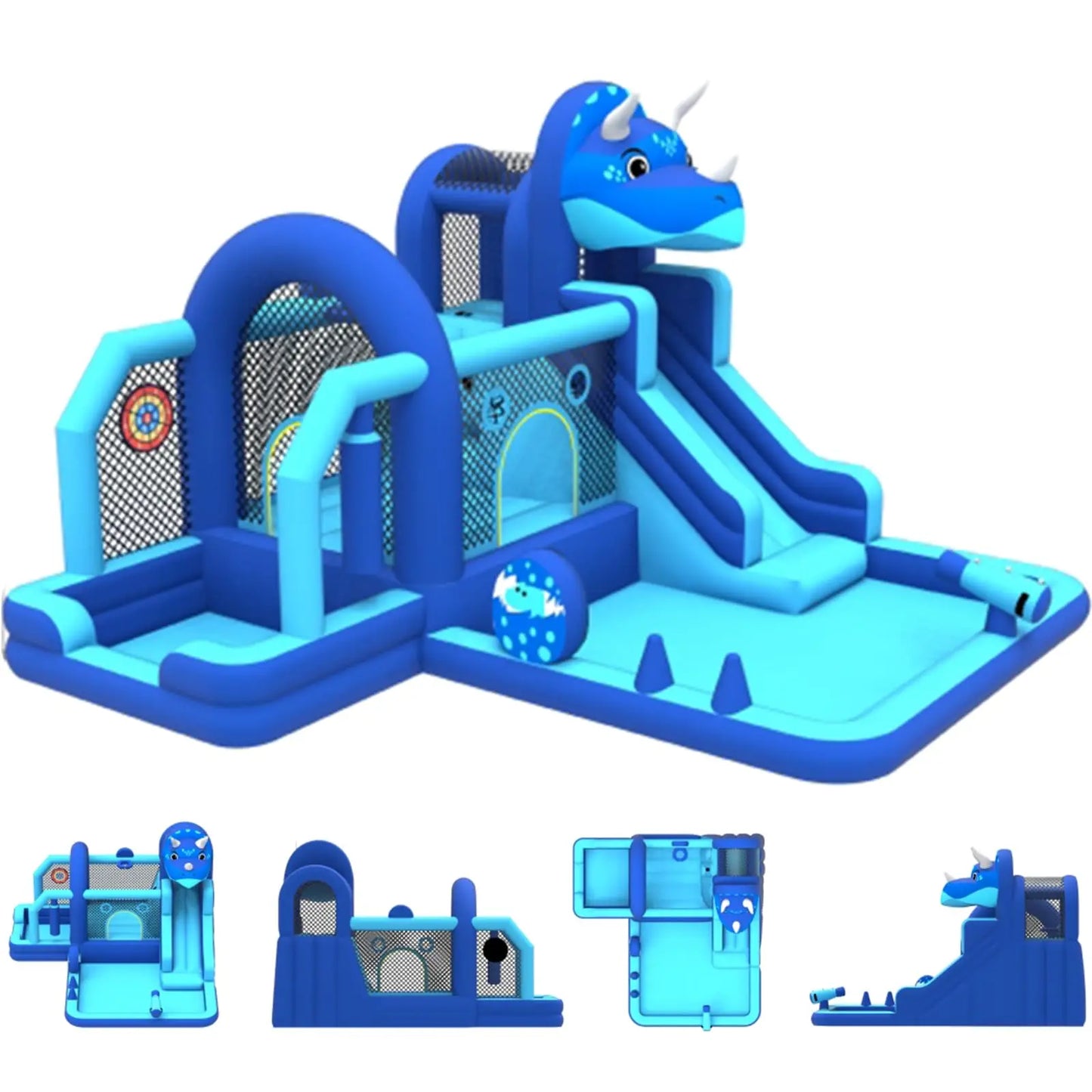 Inflatable Dinosaur Bounce House With Slide & Air Blower Oxford Cloth Jumping Castle For Kids Backyard Indoor Outdoor Family Fun