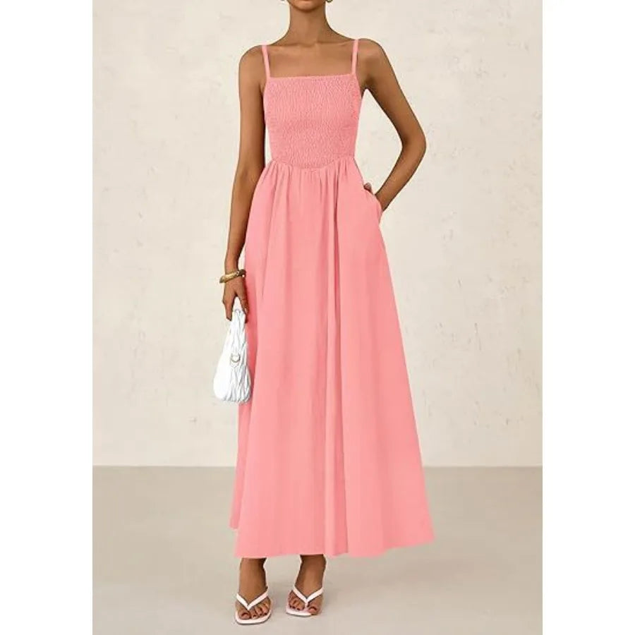 【New style】2026 women's clothing  hit fine shoulder strap pleated vest sling pocket dress