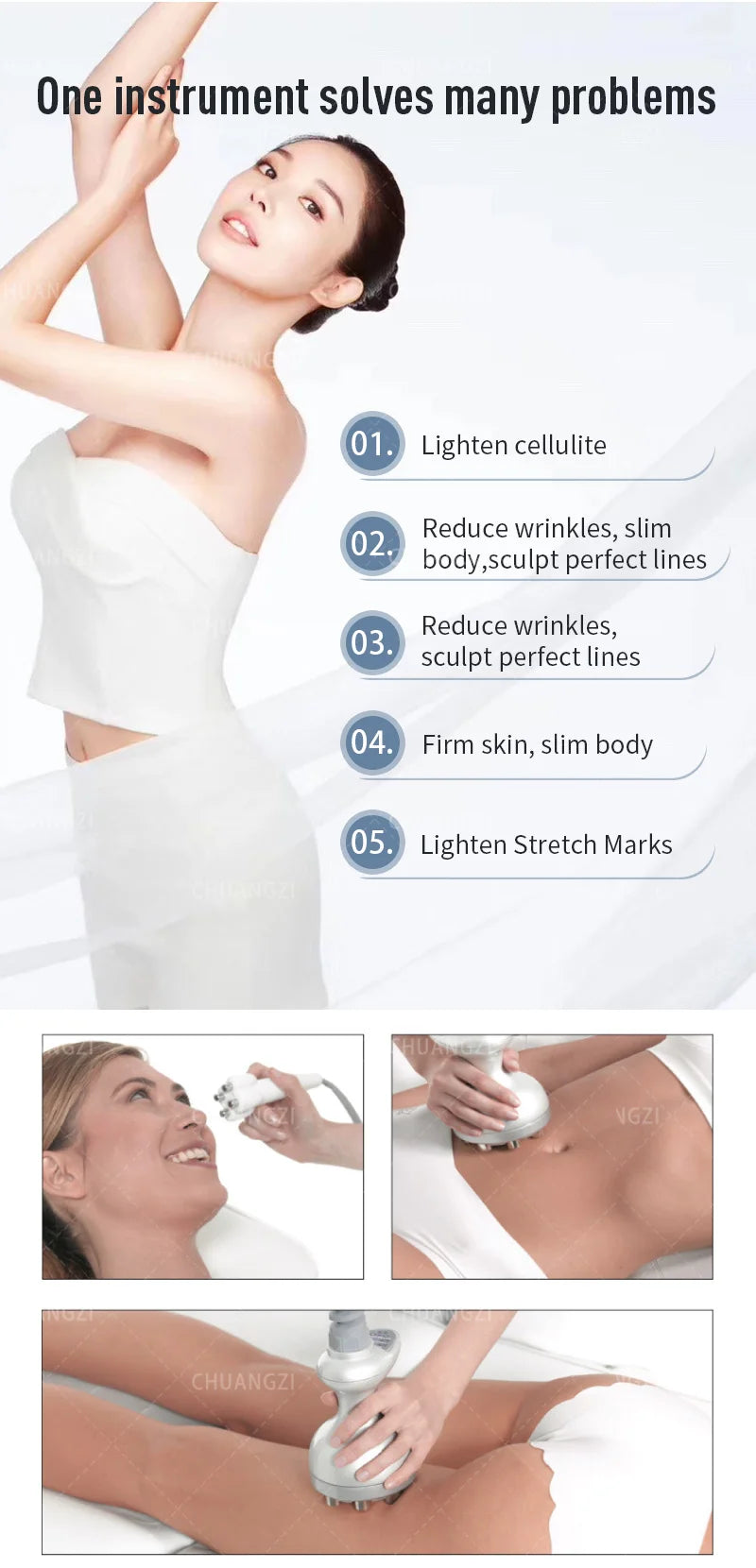 The latest equipment for skin tightening, vacuum slimming and fat removal, traditional skin lifting and spa equipment