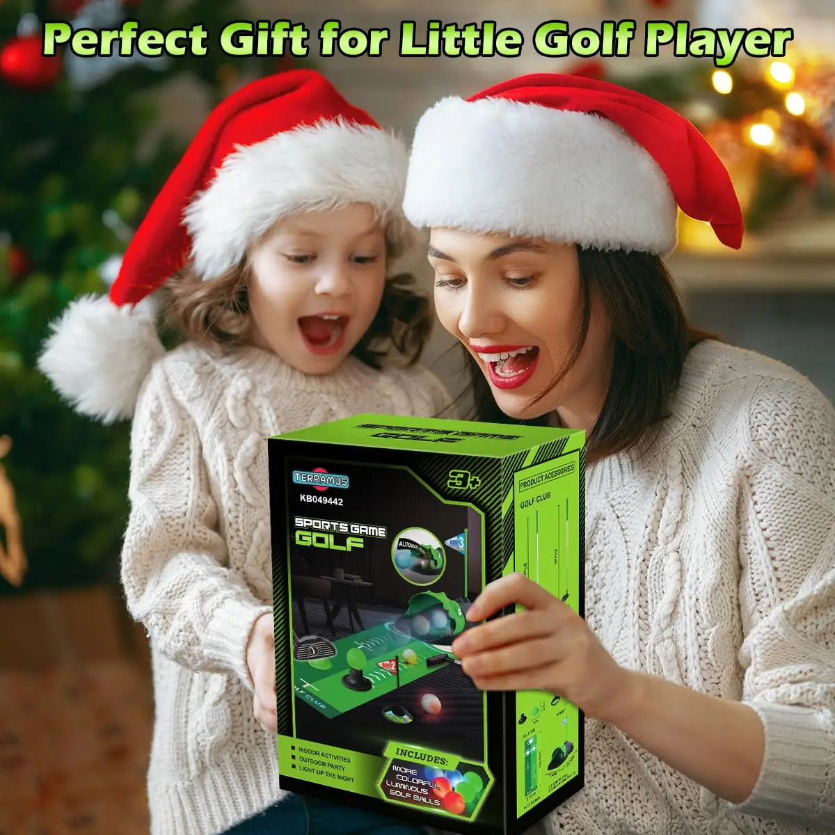 Kids Toy Golf Club Set with  LED Automatic Ball Returner, Golf Putting Mat Toddler Mini Golf Game Sports Gift for 3+  Boys Girls