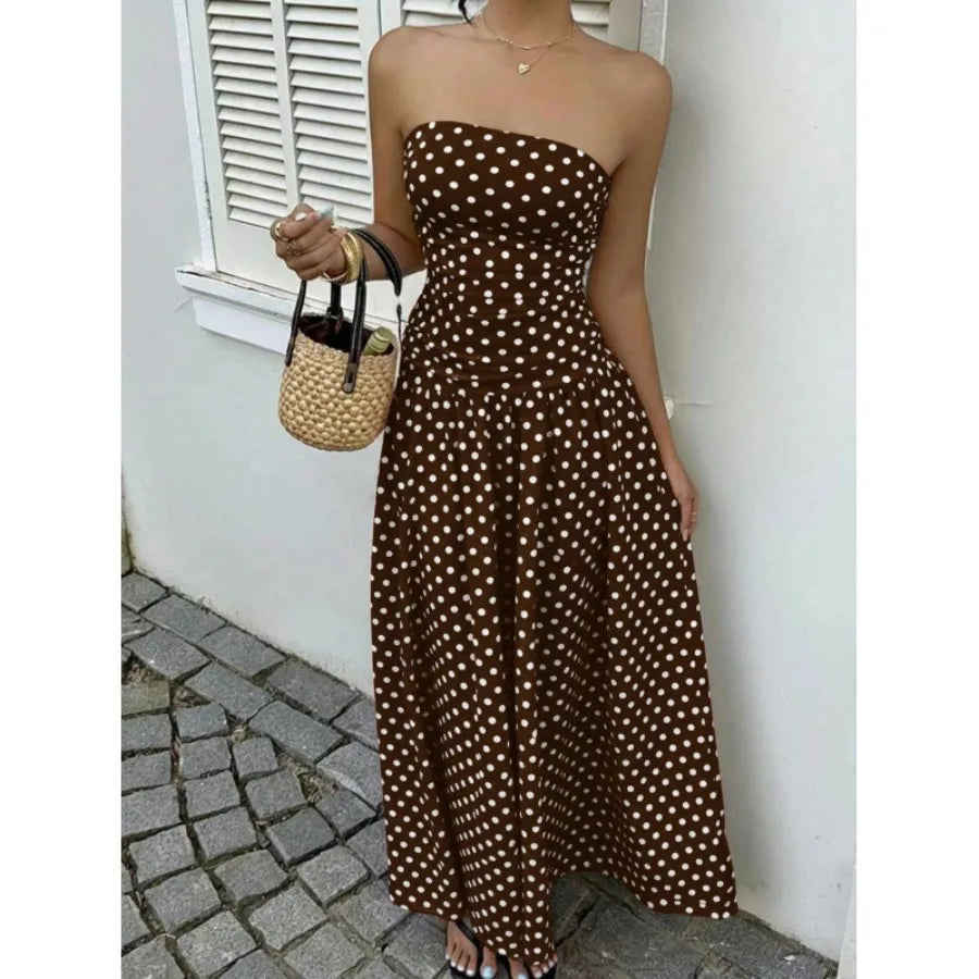 2026 - European and American spring and autumn   vacation style temperament slimming polka dot tube top jumpsuit cake skirt lon