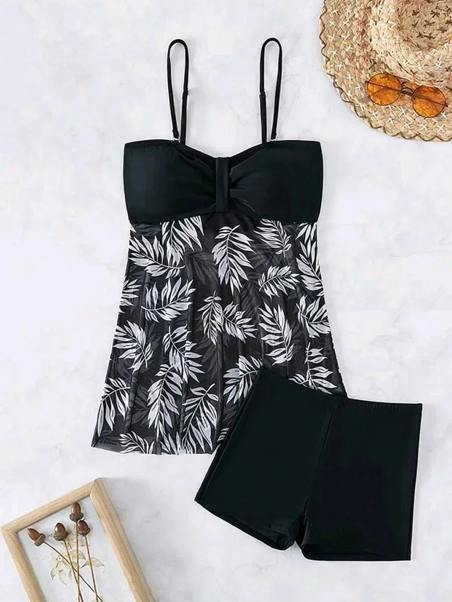 2024 Summer Short Dress Split Swimsuit Women's Sexy Fashion High Waist Swimsuit Thickened Mesh Print Swimming Beach Wear