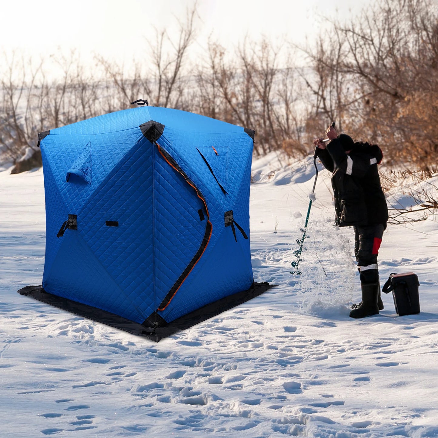 Ice Fishing Insulated Tent, 1-2 Person Shelter, Portable Thermal Tent with Built-In Storage, Warm & Windproof Camping Tent
