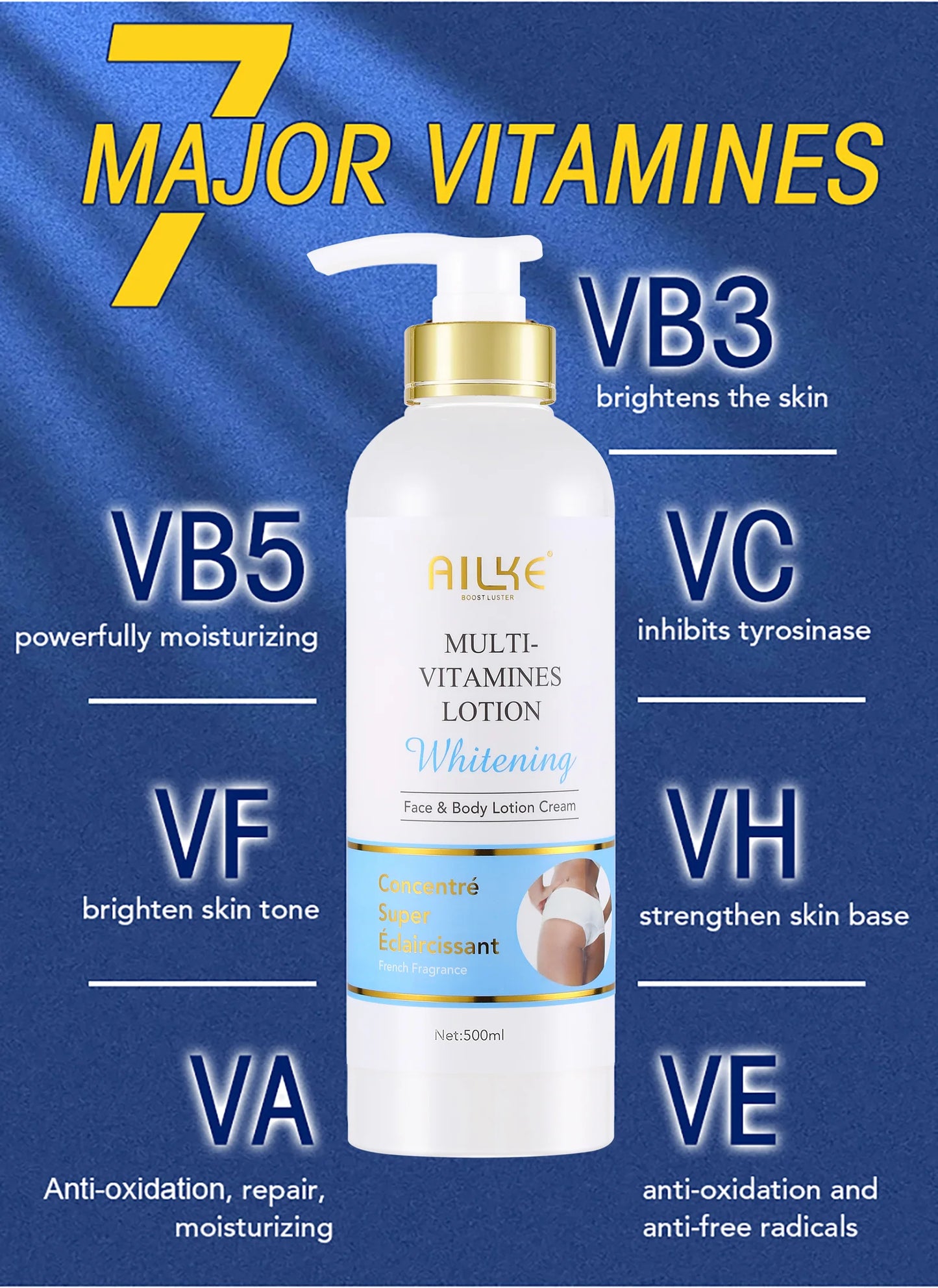 AILKE Multi-Vitamin Body Lotion, Whiten, Brighten, Remove Dark Spots, Hyperpigmentation, Moisturizes, Smoothes & Antioxidant