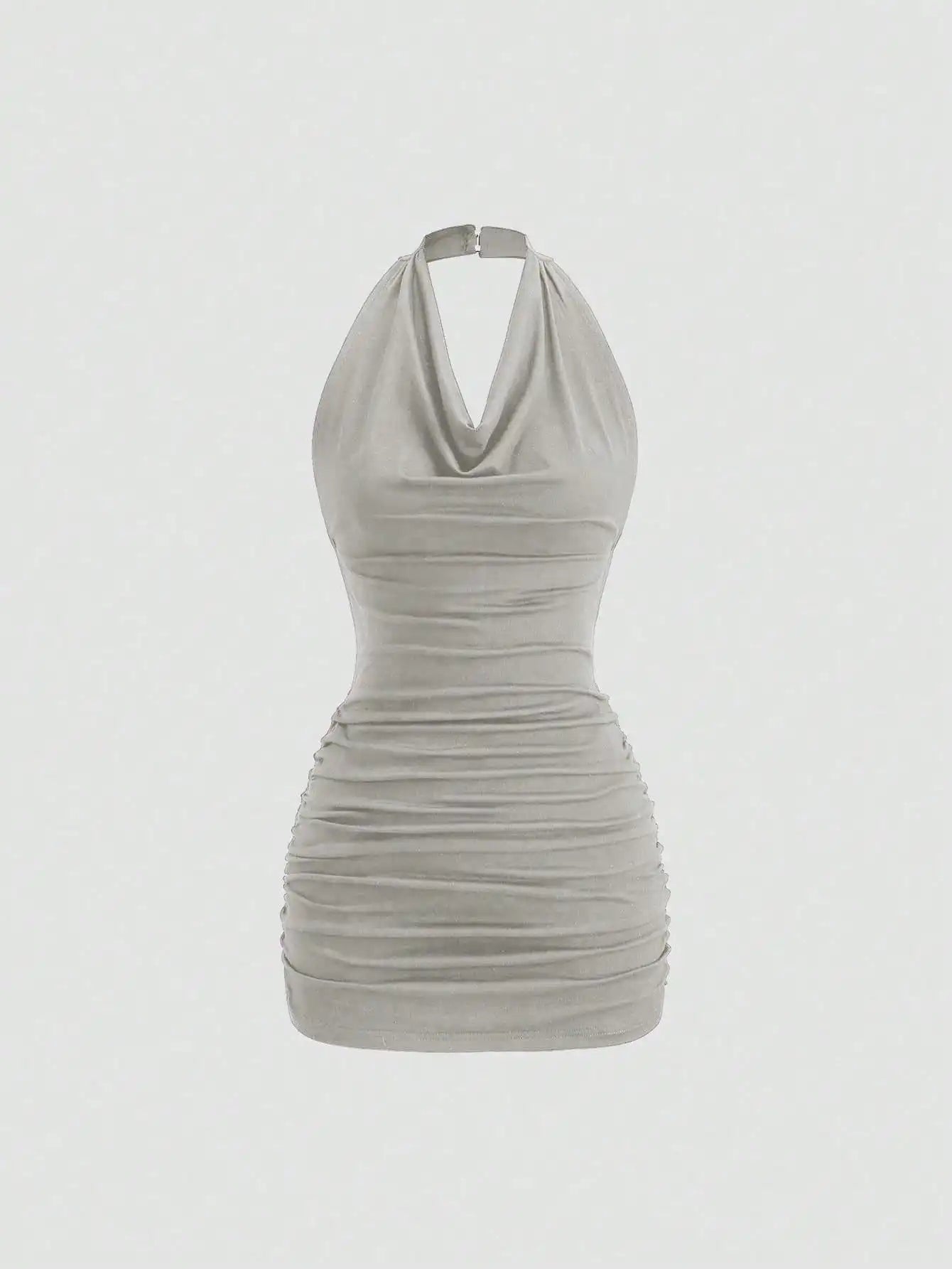 Black Plunging Neck Halter Tie Back Sleeveless Bodycon Mini Dress