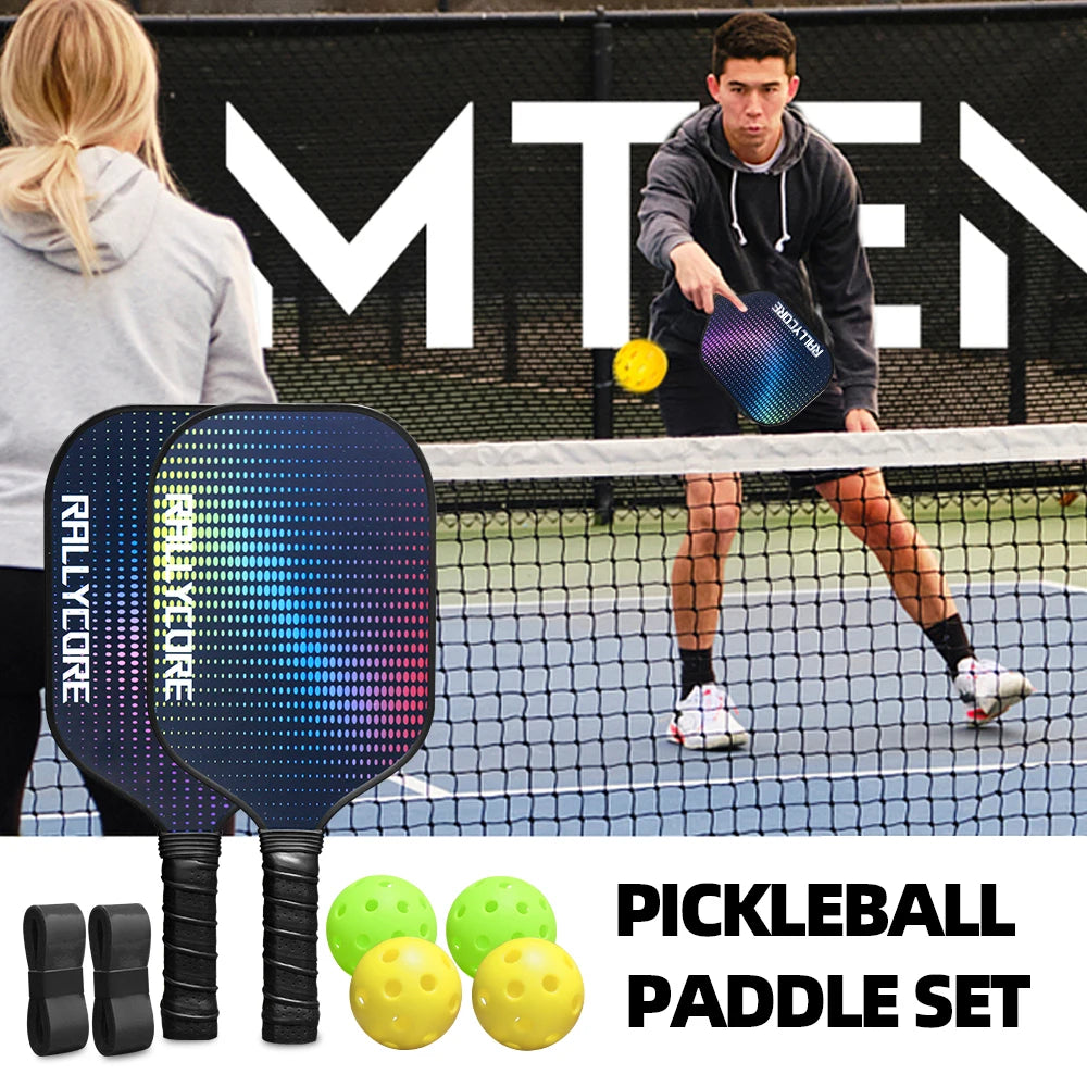 Pickleball Paddles Set of 2  Fiber Glass Pickleball Paddle Friction Surface Pickleball Rackets Set for Men Women
