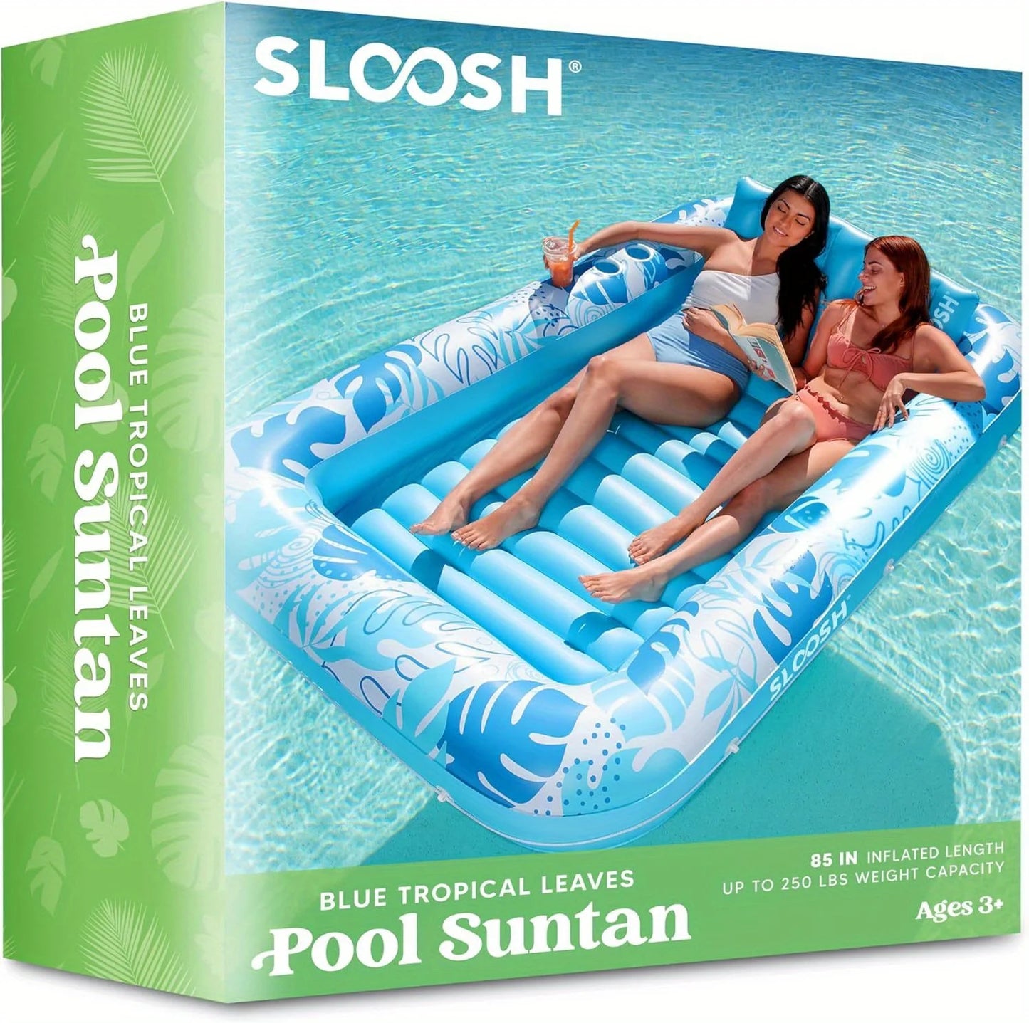 Joyfy 4 in 1 Suntan Tub Raft Floatie Inflatable Tanning Pool Lounger Float Sunbathing Bed Lounge for Water Summer Party Gifts
