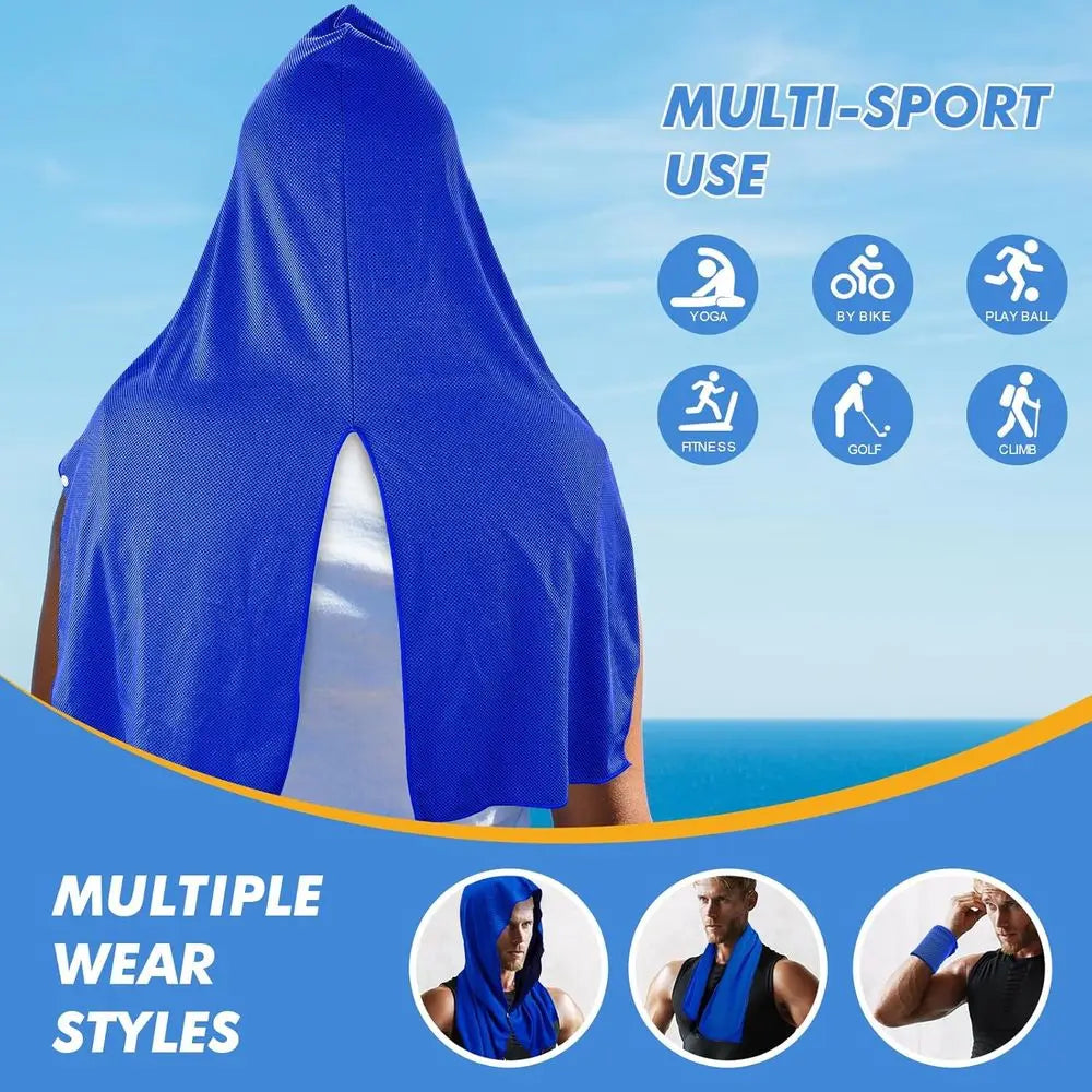 2-Pack Cooling Hoodie Towels, UPF 50 Sun Protection, Ideal for Hot Weather, Sports, Camping, and Cycling