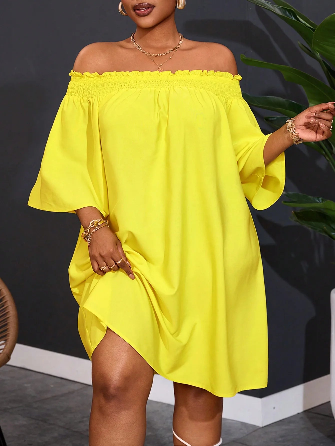 Off Shoulder Orange A-Line Dress For Women Summer Casual Vacation Outfit