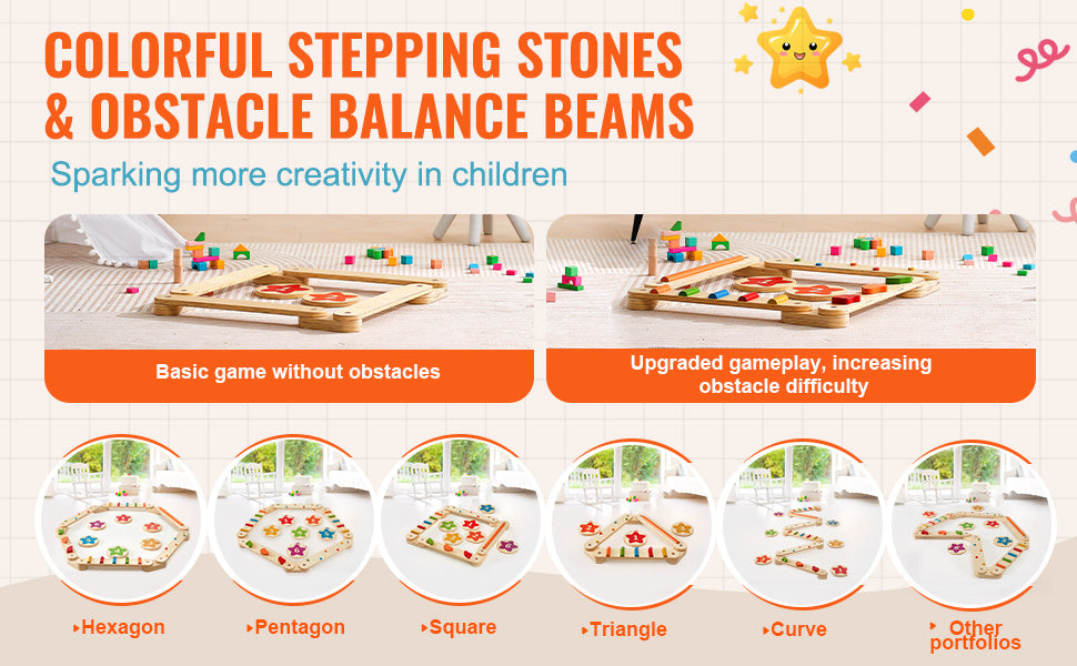 SucceBuy 6 PCS Balance Beam Stepping Stones Indoor Outdoor Wooden Toddler Balance Boards for Kids 2-6 Children Montessori Toy